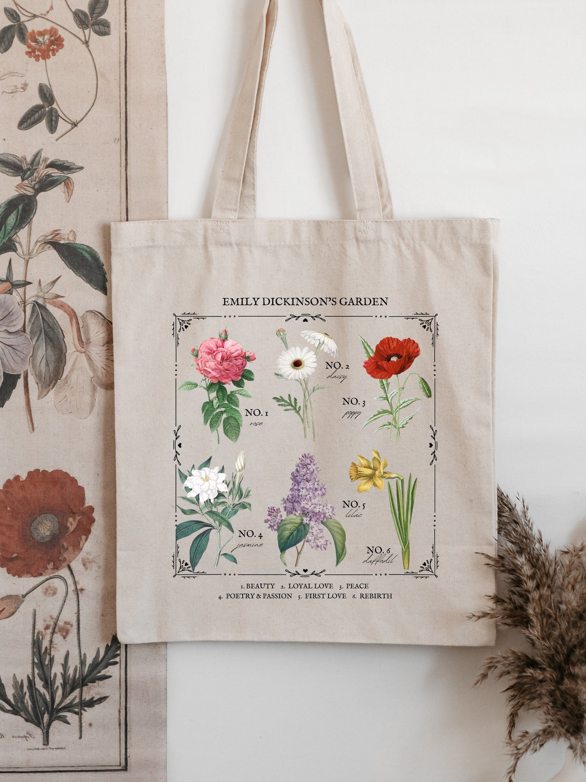 Emily Dickinson Garden Flower Chart Tote Book Bag
