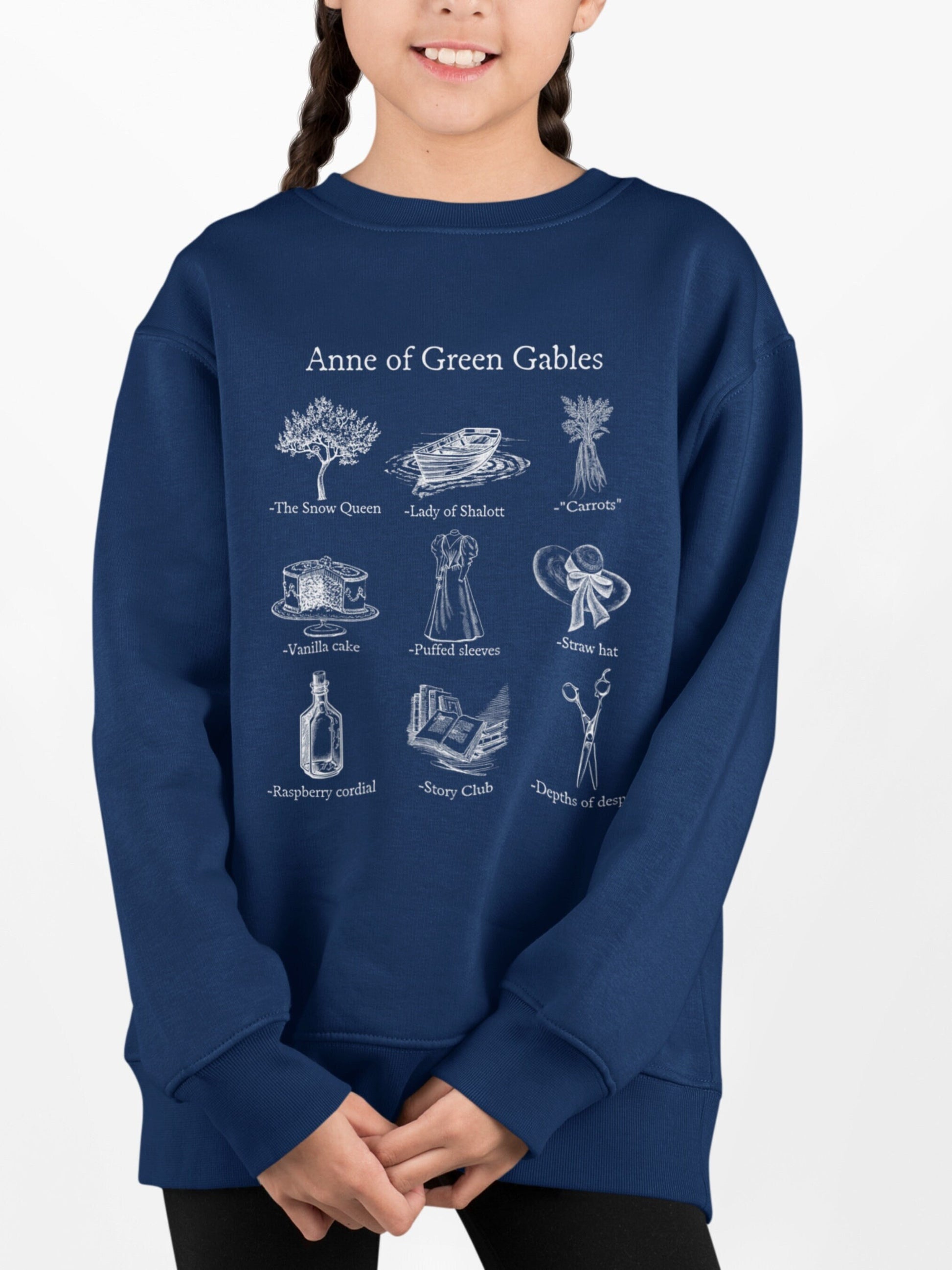 Youth Kids Anne of Green Gables Icon Chart Sweatshirt * Cottagecore Anne with an E LM Montgomery * Book Fandom Merch Bookish Gift Book Lover