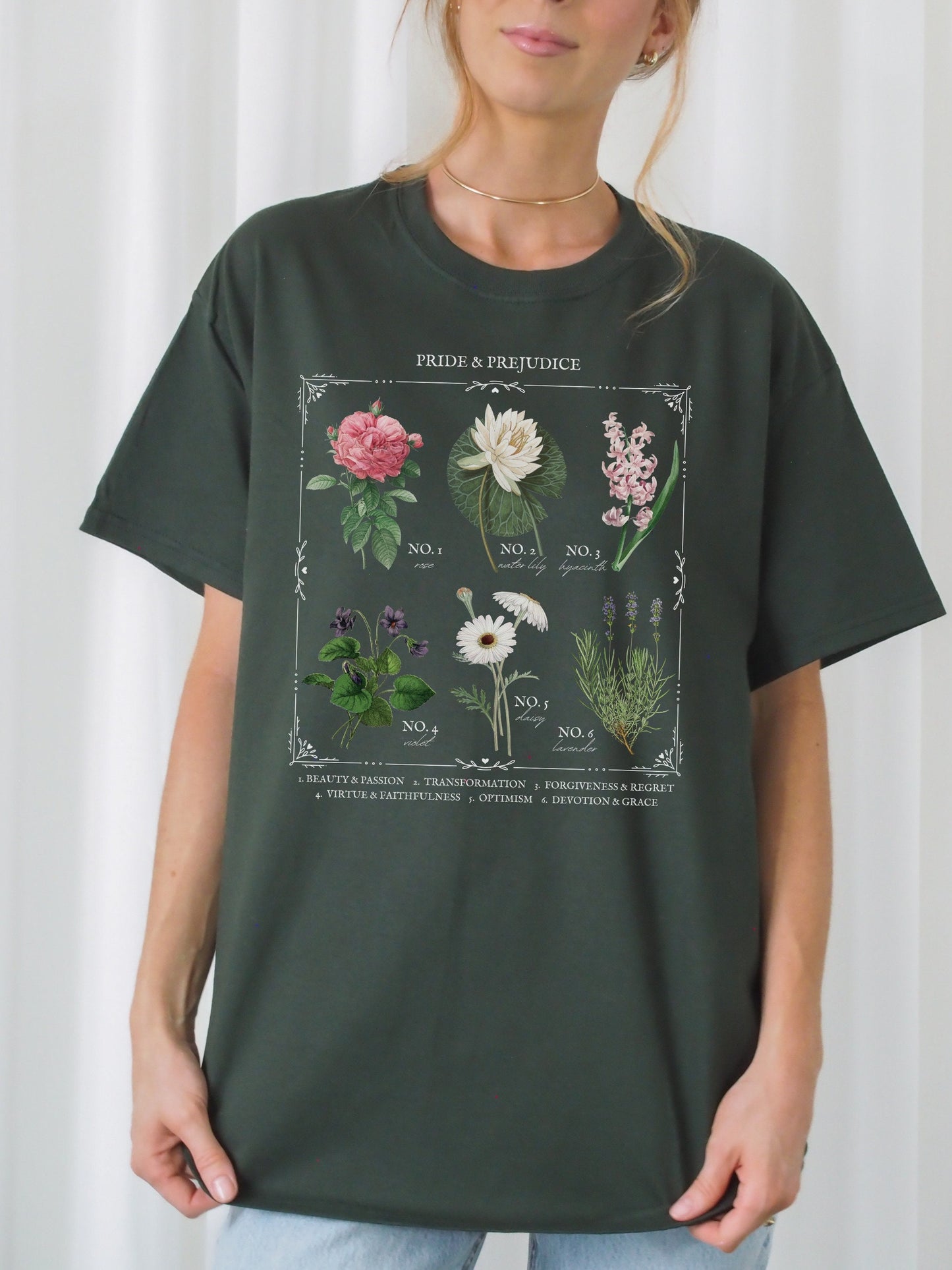 Jane Austen Pride and Prejudice flower chart tee shirt * Poetry Literature Bookish Book Merch Lover Christmas Gift Ideas mr darcy pemberley