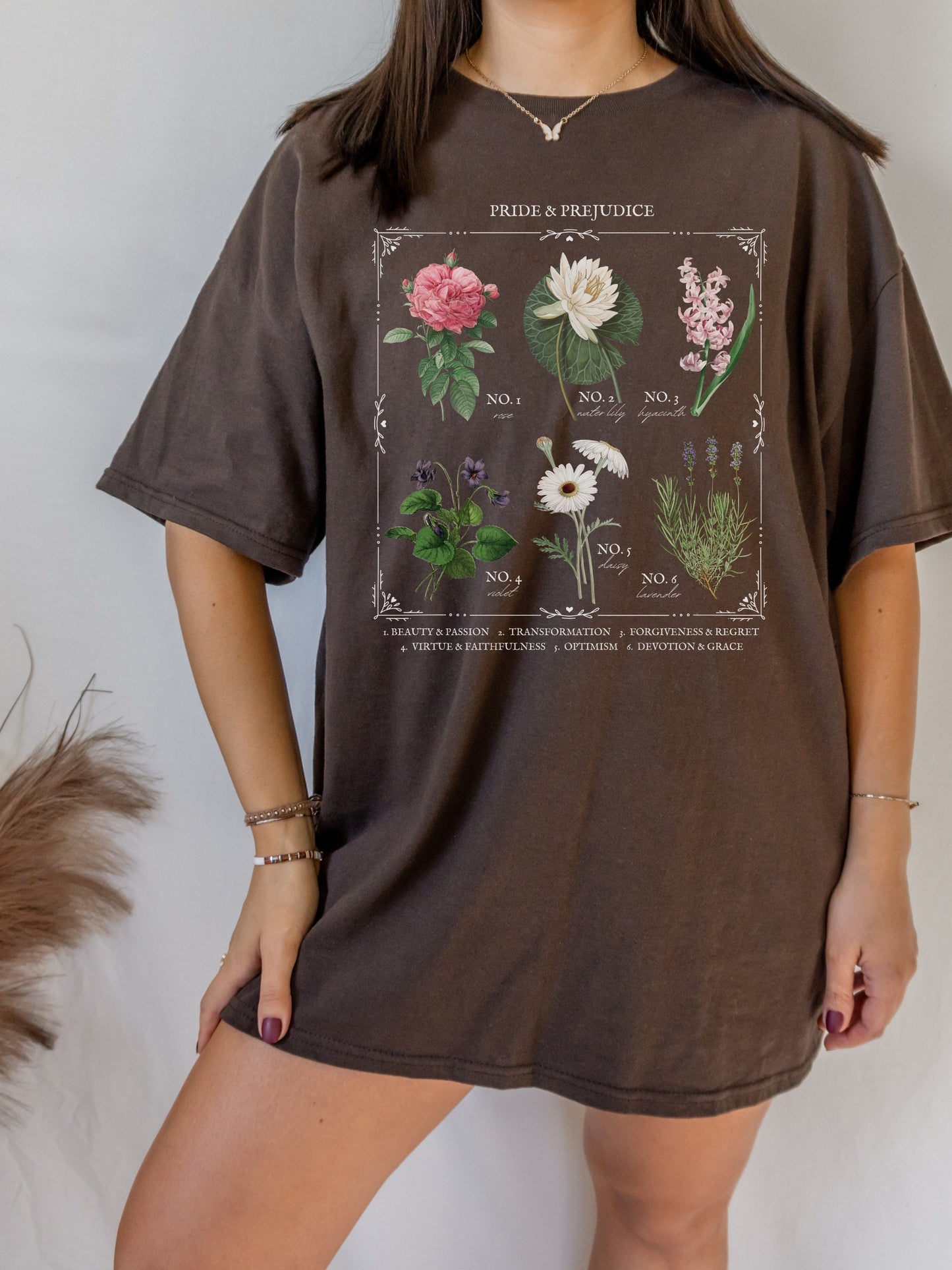 Jane Austen Pride and Prejudice flower chart tee shirt * Poetry Literature Bookish Book Merch Lover Christmas Gift Ideas mr darcy pemberley