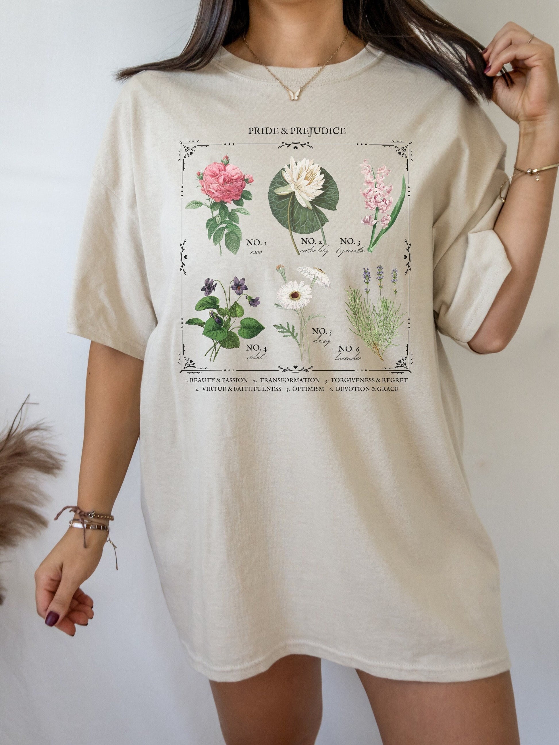 Jane Austen Pride and Prejudice Literary Flower Chart T-shirt