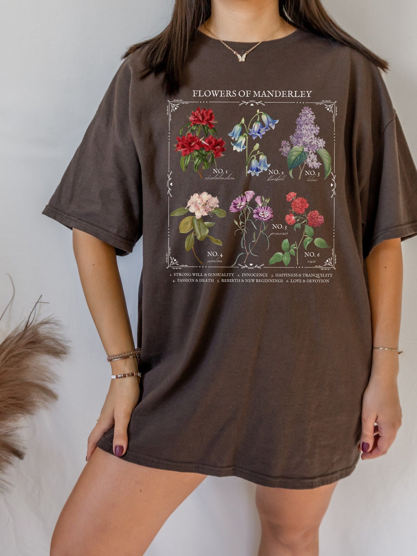 Rebecca Daphne du Maurier Flower Chart Manderley Tee Shirt Tshirt * Gothic Romance Bookish Book Lover Floral Light Dark Academia Aesthetic