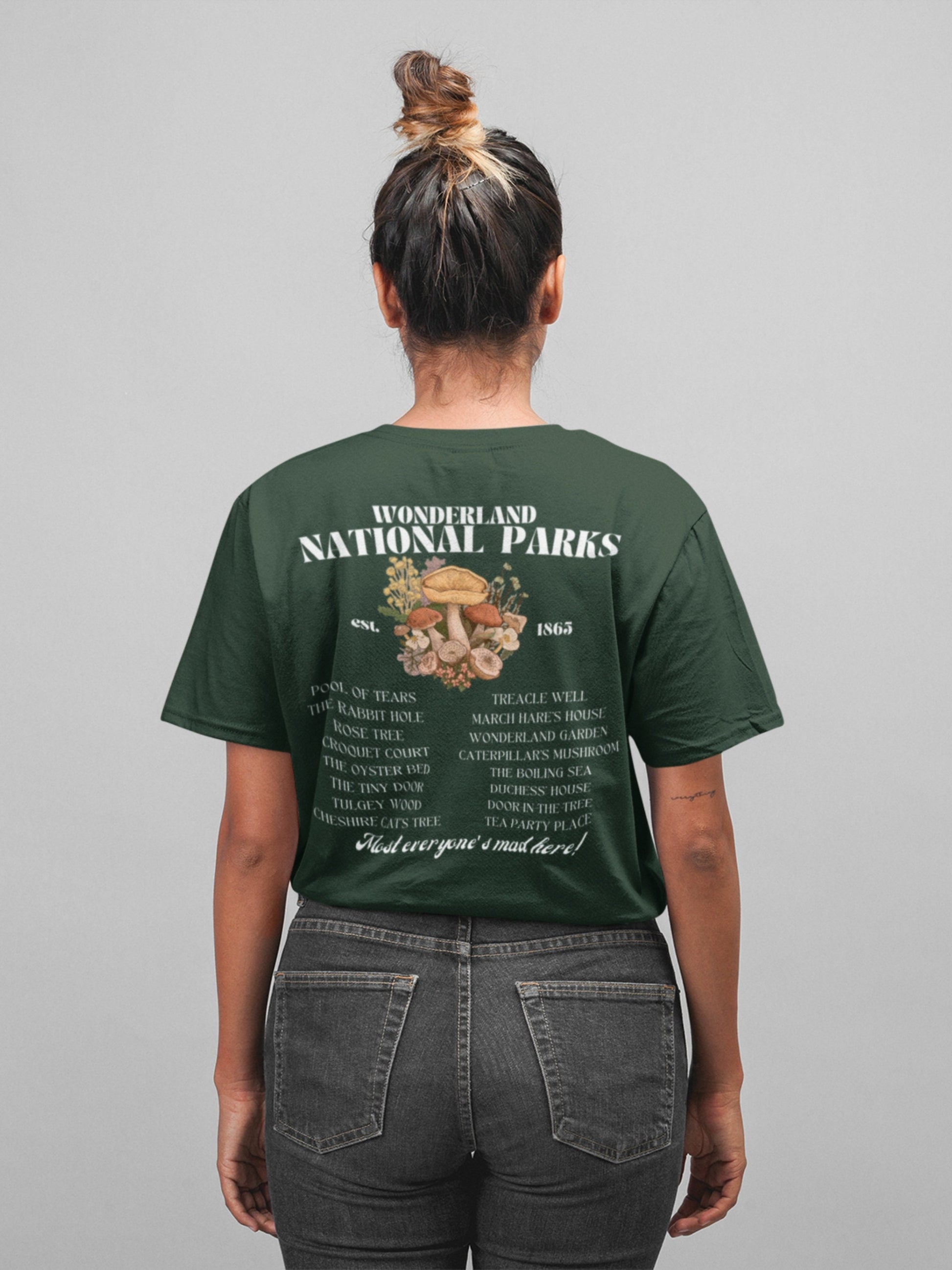 Wonderland Fictional National Park Retro Minimalist Aesthetic Tee Shirt * Mushroom cottagecore Book Merch Booktok Alice Mad Hatter tea party