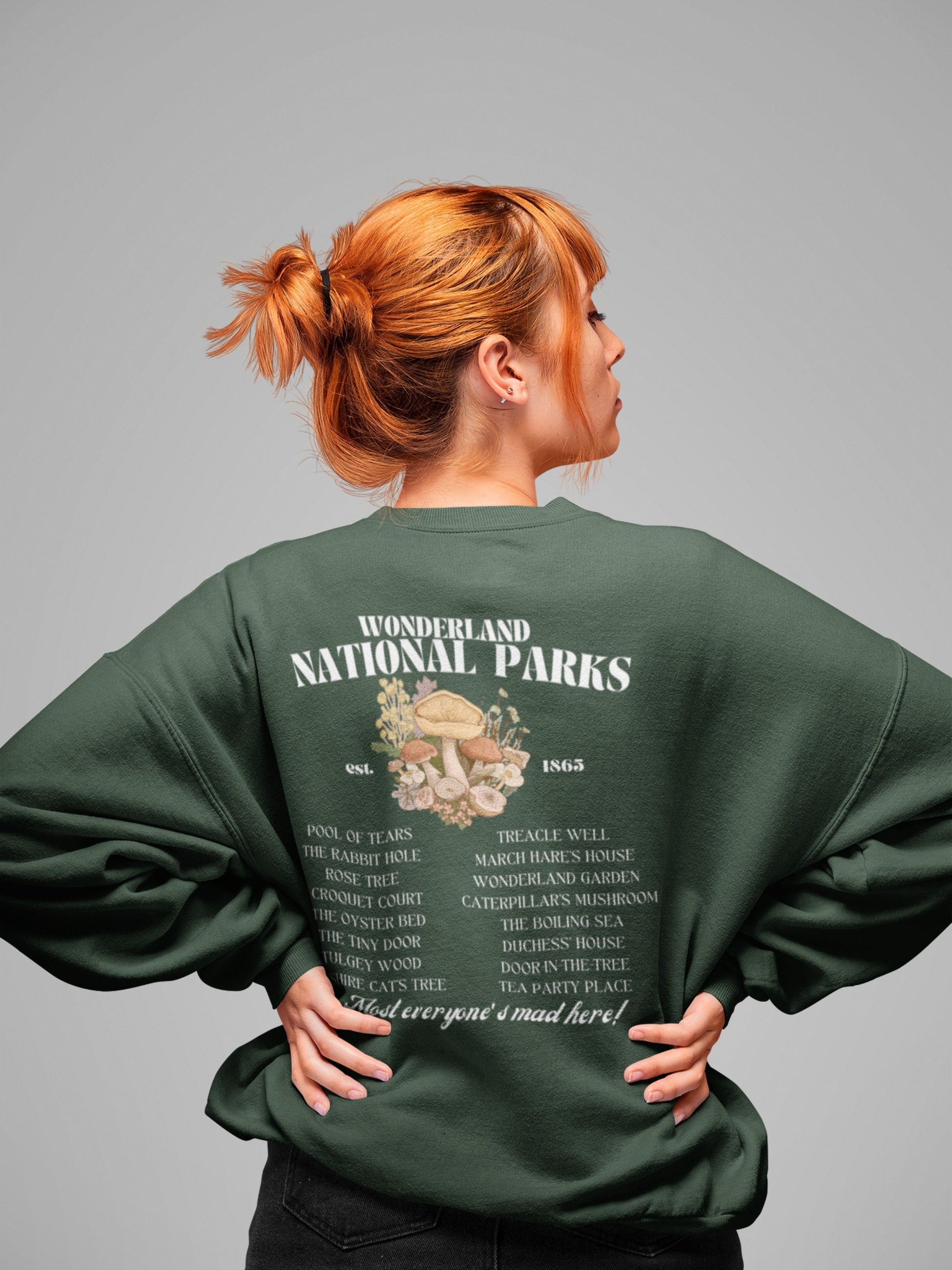 Wonderland Fictional National Park Retro Minimalist Aesthetic Sweatshirt * Granola Girl Book Merch Booktok Alice Looking Glass Mad Hatter