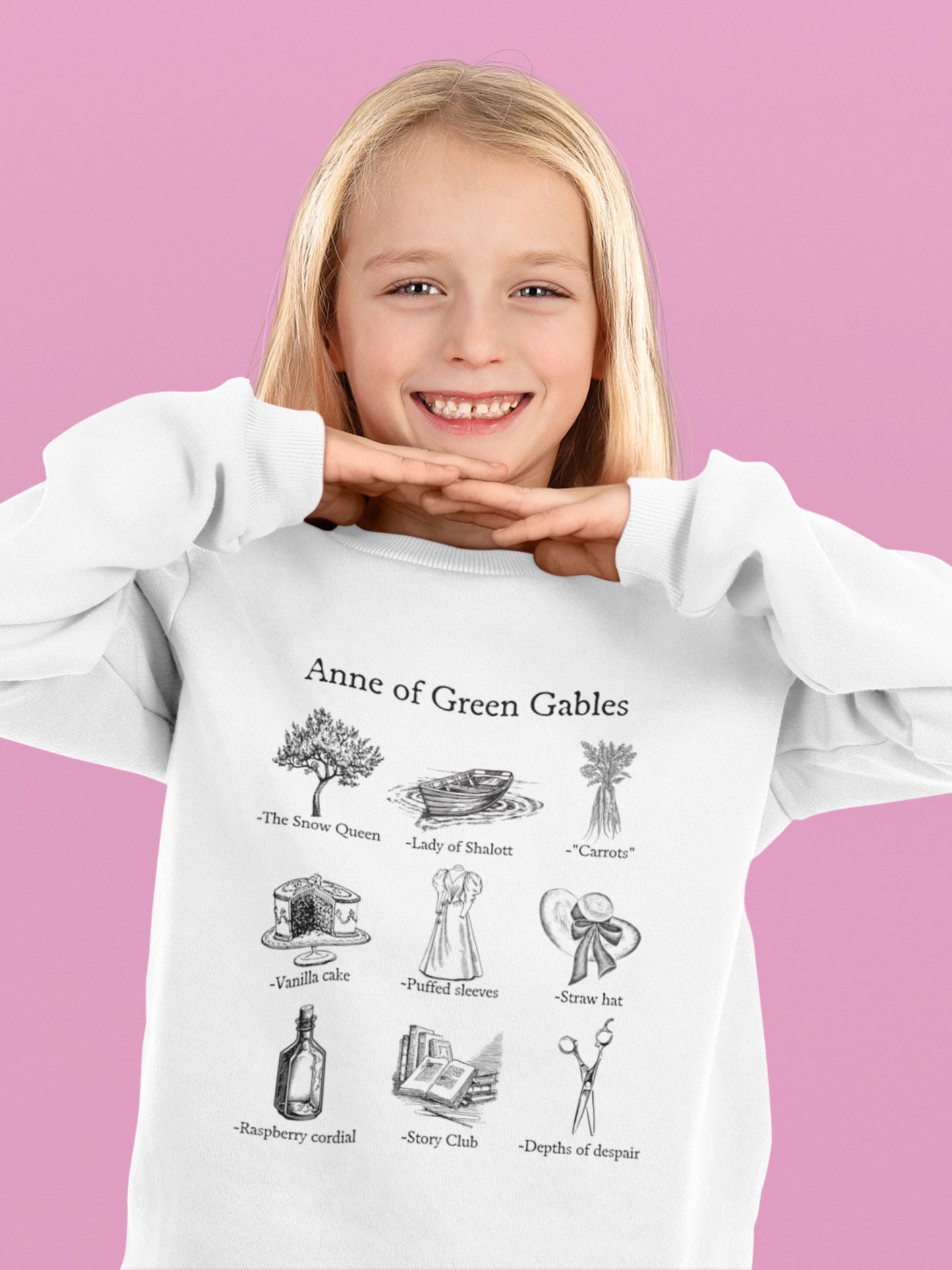 Youth Kids Anne of Green Gables Icon Chart Sweatshirt * Cottagecore Anne with an E LM Montgomery * Book Fandom Merch Bookish Gift Book Lover