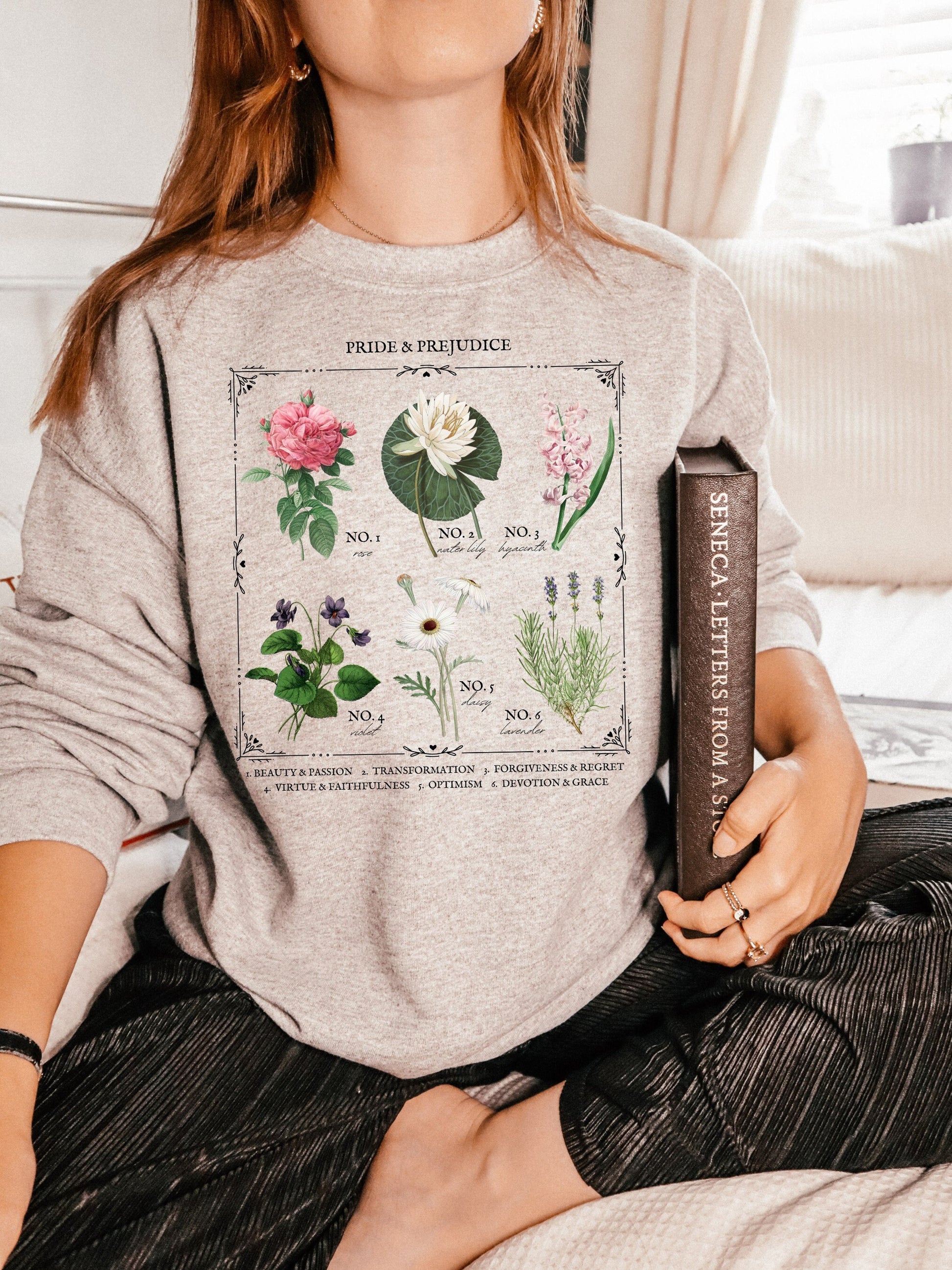 Jane Austen Pride & Prejudice Literary flower chart sweatshirt Poetry Literature Bookish Merch Lover Christmas Gift Idea mr darcy pemberley