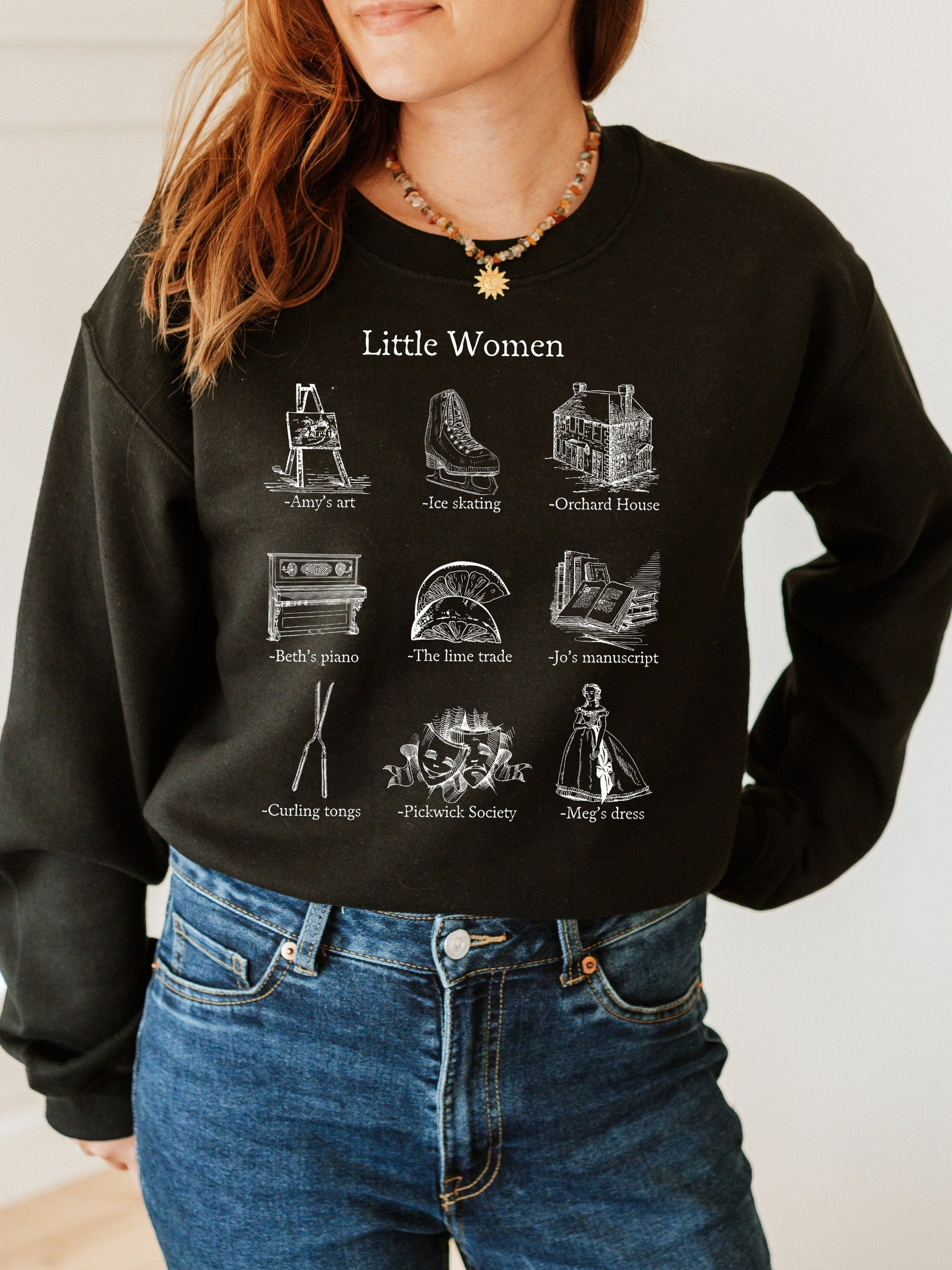 Little Women Icon Chart Sweatshirt Cottagecore Jo Meg Beth Amy March Sisters Orchard House Book Fandom Merch Bookish Gift Book Lover