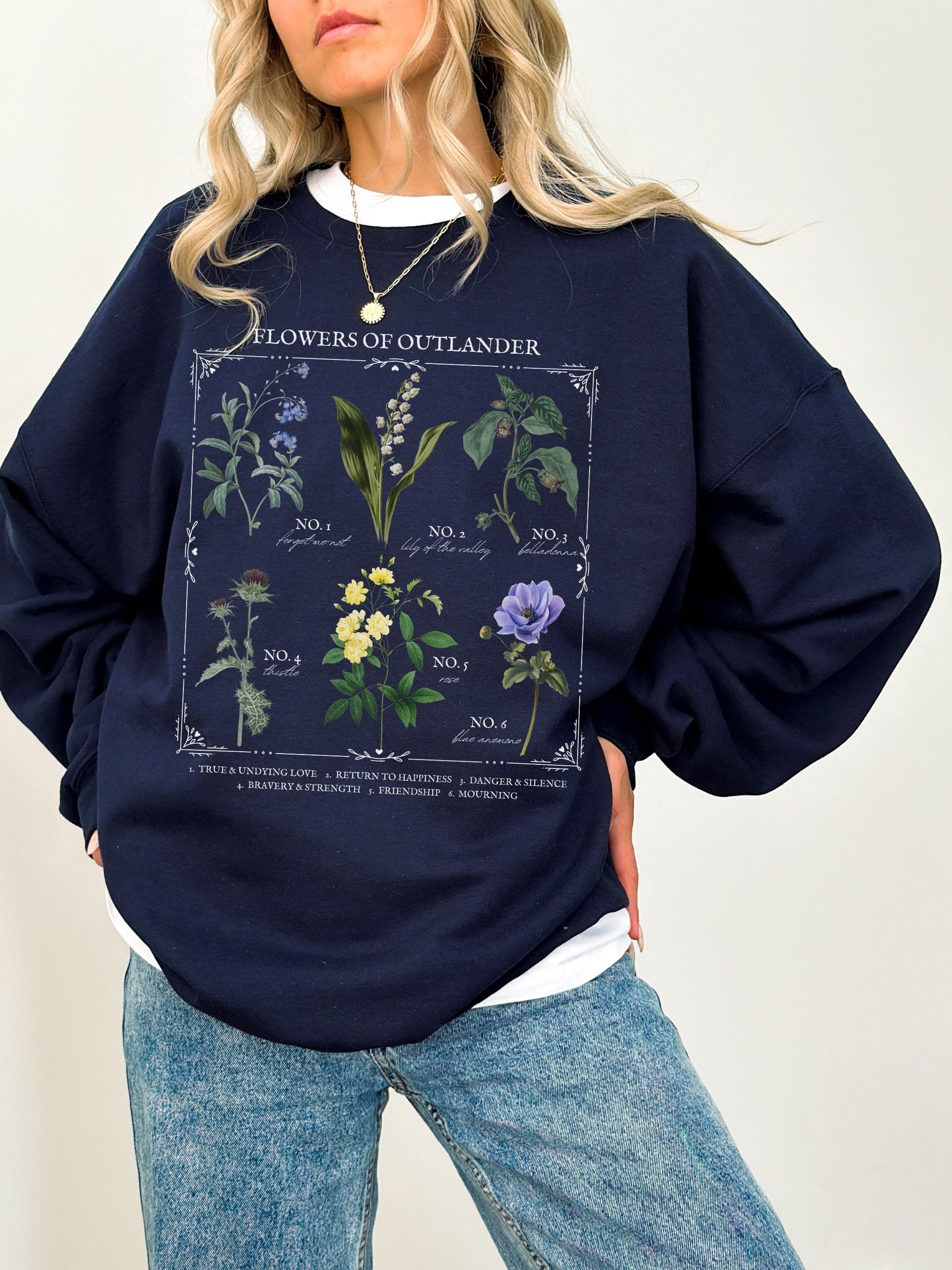 Bookish Flower Chart crewneck * Outlander Claire Jamie Fraser Sassenach Language of Flowers Herbology Floral sweatshirt Gift Dark Academia