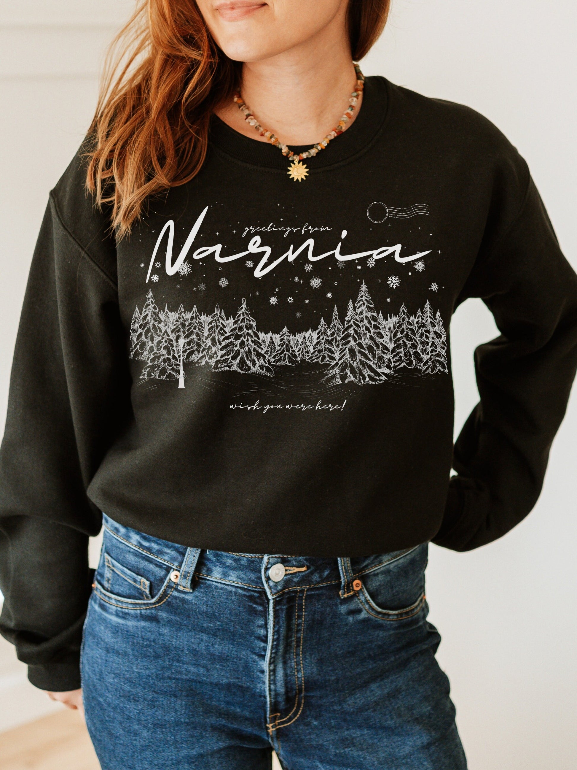 Greetings from Narnia wish you were here postcard retro sweatshirt * Bookish Book Lover Merch Gift for Readers * aslan courage dear heart