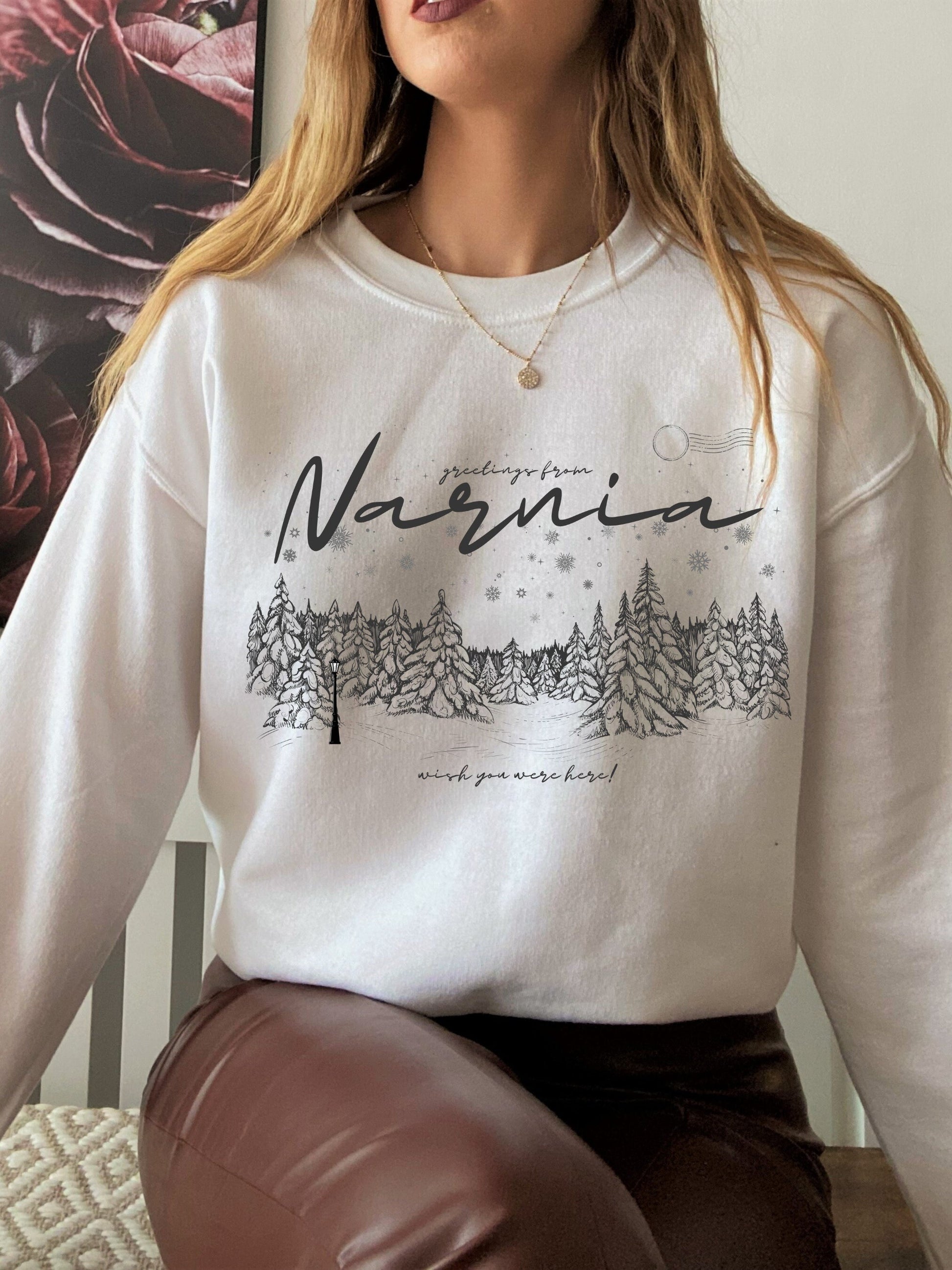 Greetings from Narnia wish you were here postcard retro sweatshirt * Bookish Book Lover Merch Gift for Readers * aslan courage dear heart