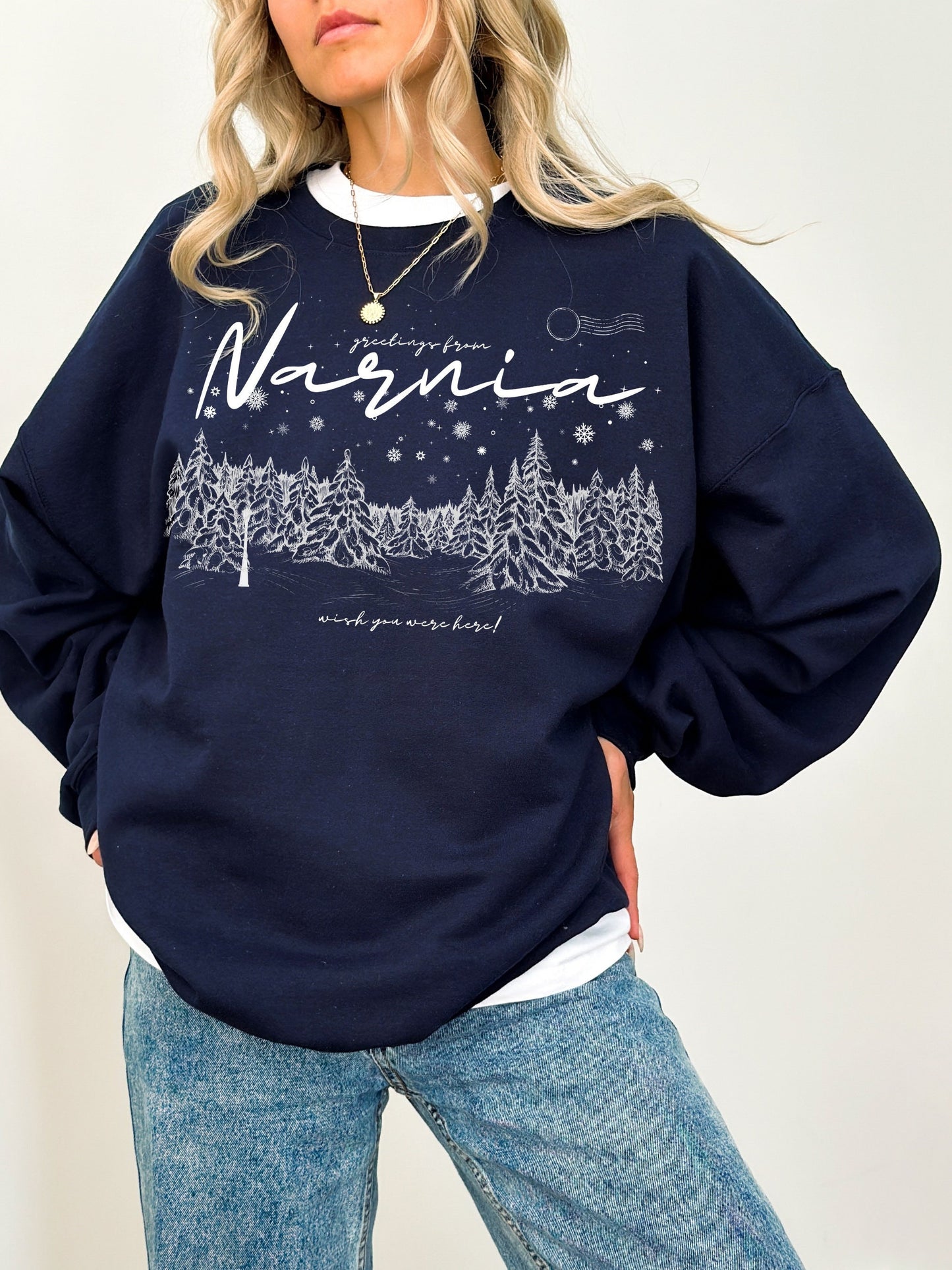 Greetings from Narnia wish you were here postcard retro sweatshirt * Bookish Book Lover Merch Gift for Readers * aslan courage dear heart