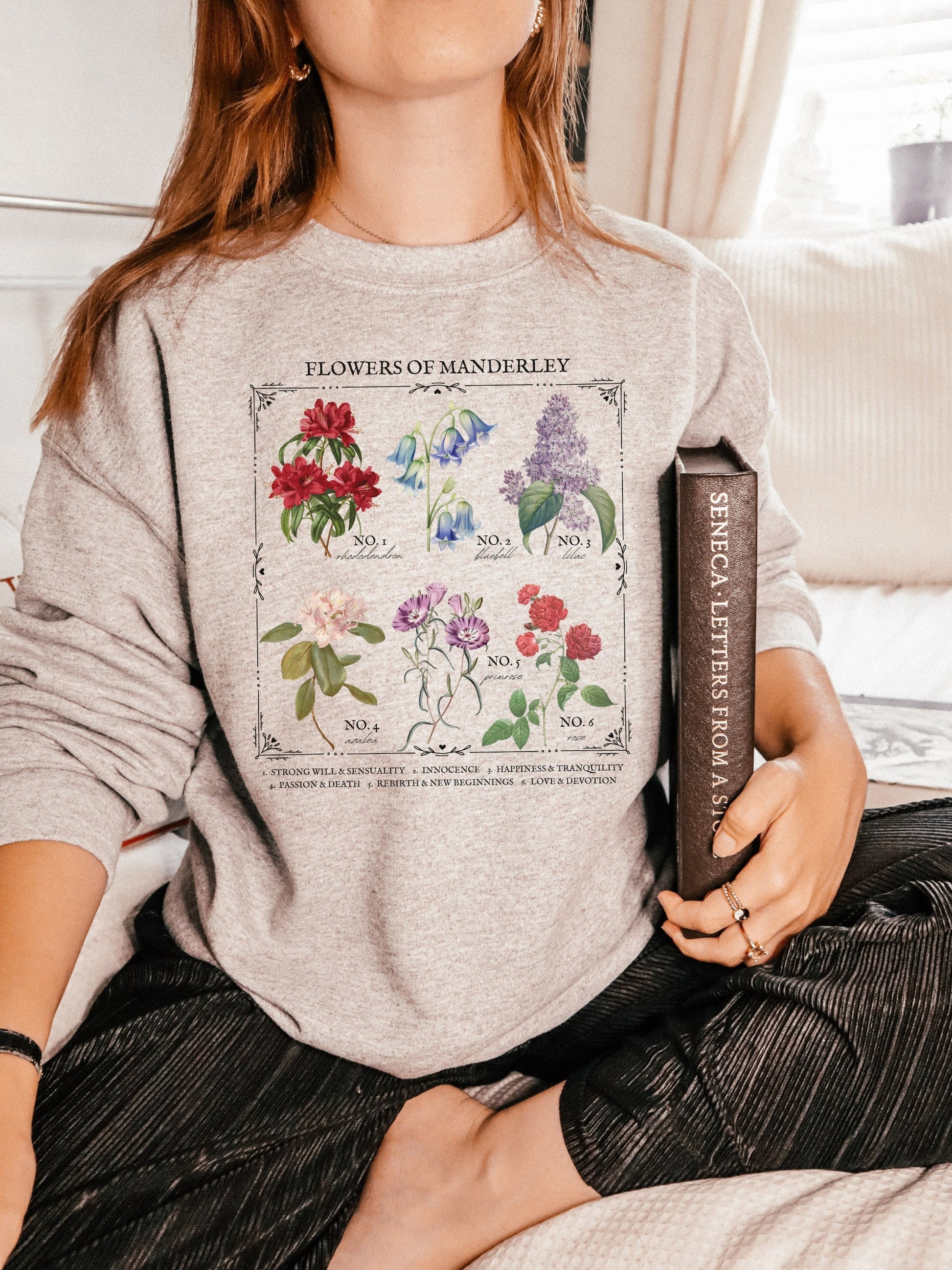 Rebecca Daphne du Maurier Flower Chart Manderley Sweatshirt * Gothic Romance Bookish Book Lover Shirt Floral Light Dark Academia Aesthetic