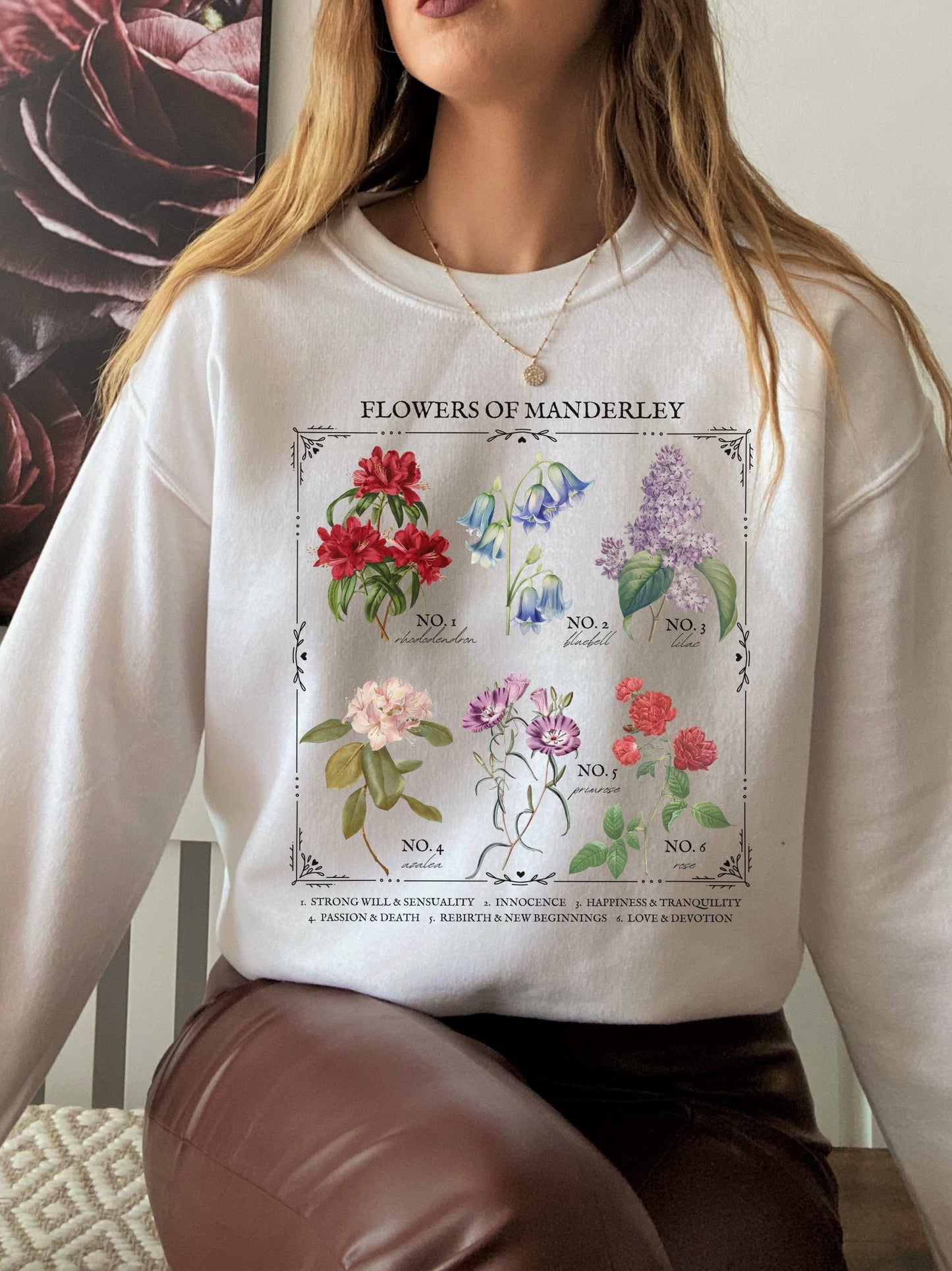 Rebecca Daphne du Maurier Flower Chart Manderley Sweatshirt * Gothic Romance Bookish Book Lover Shirt Floral Light Dark Academia Aesthetic