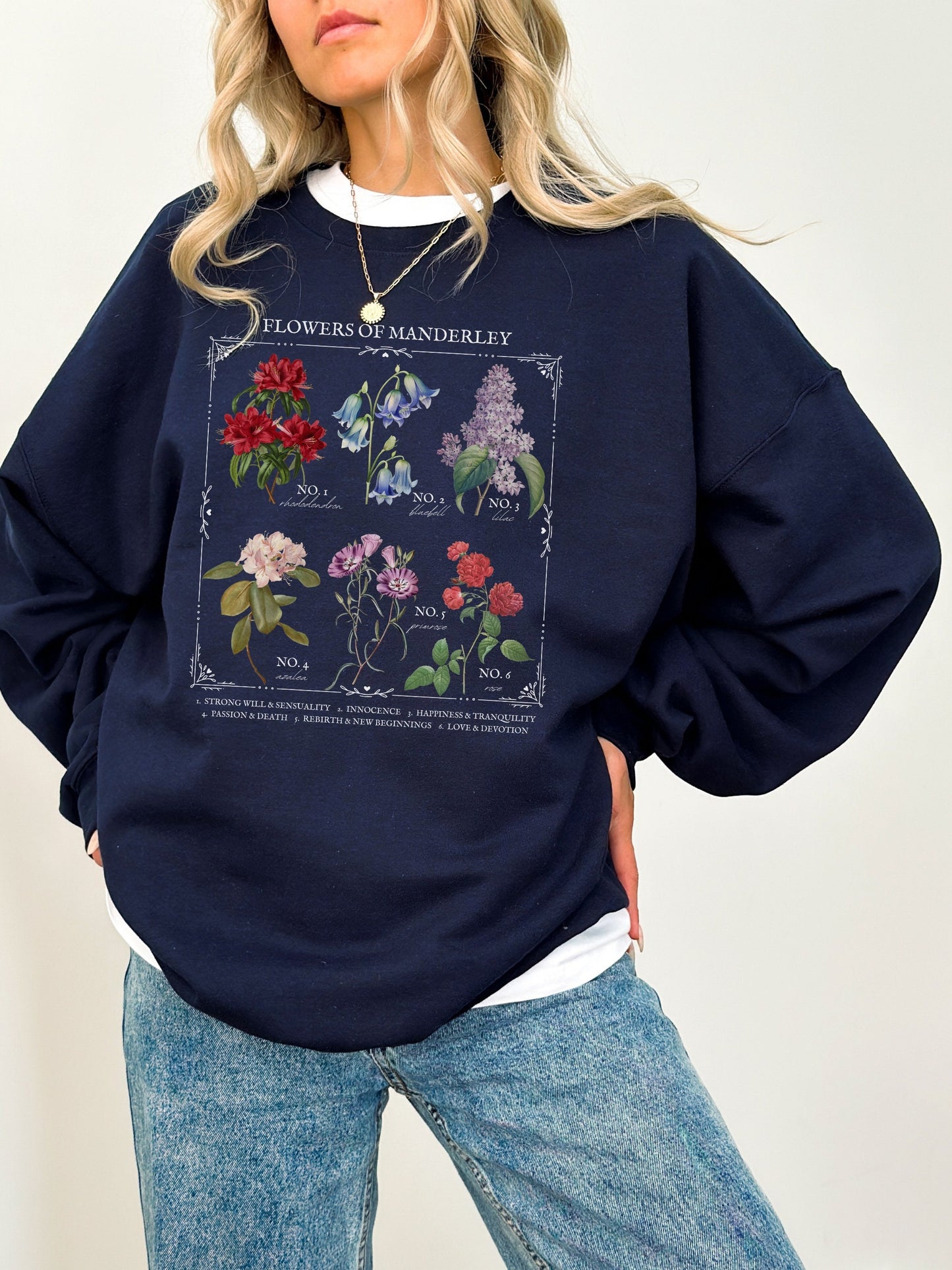 Rebecca Daphne du Maurier Flower Chart Manderley Sweatshirt * Gothic Romance Bookish Book Lover Shirt Floral Light Dark Academia Aesthetic