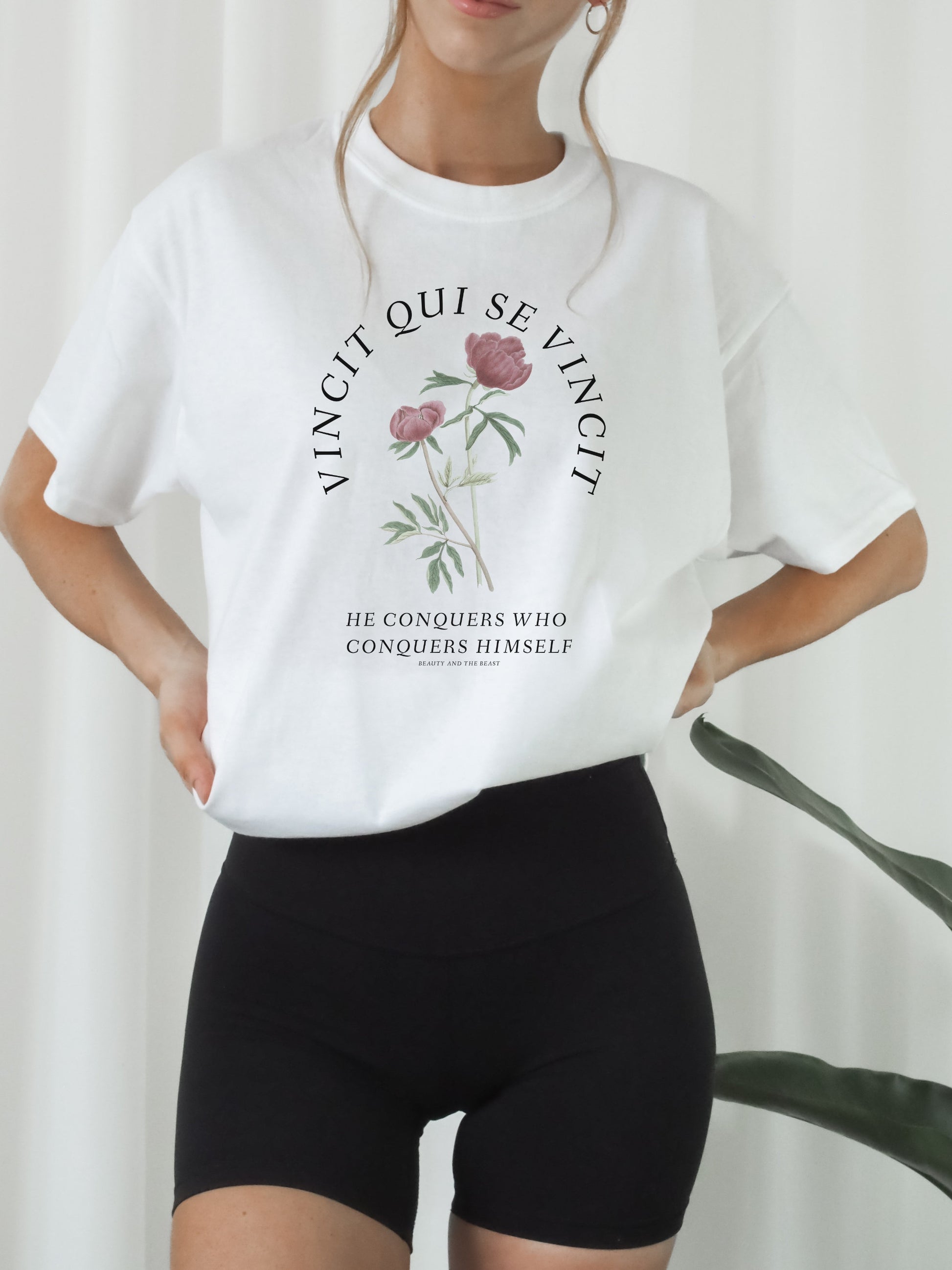 Dark Academia Latin Phrase Vincit Qui Se Vincit Tshirt * Beauty and the Beast vintage fairytale rose shirt Bookish Book Lover Bookworm Gift