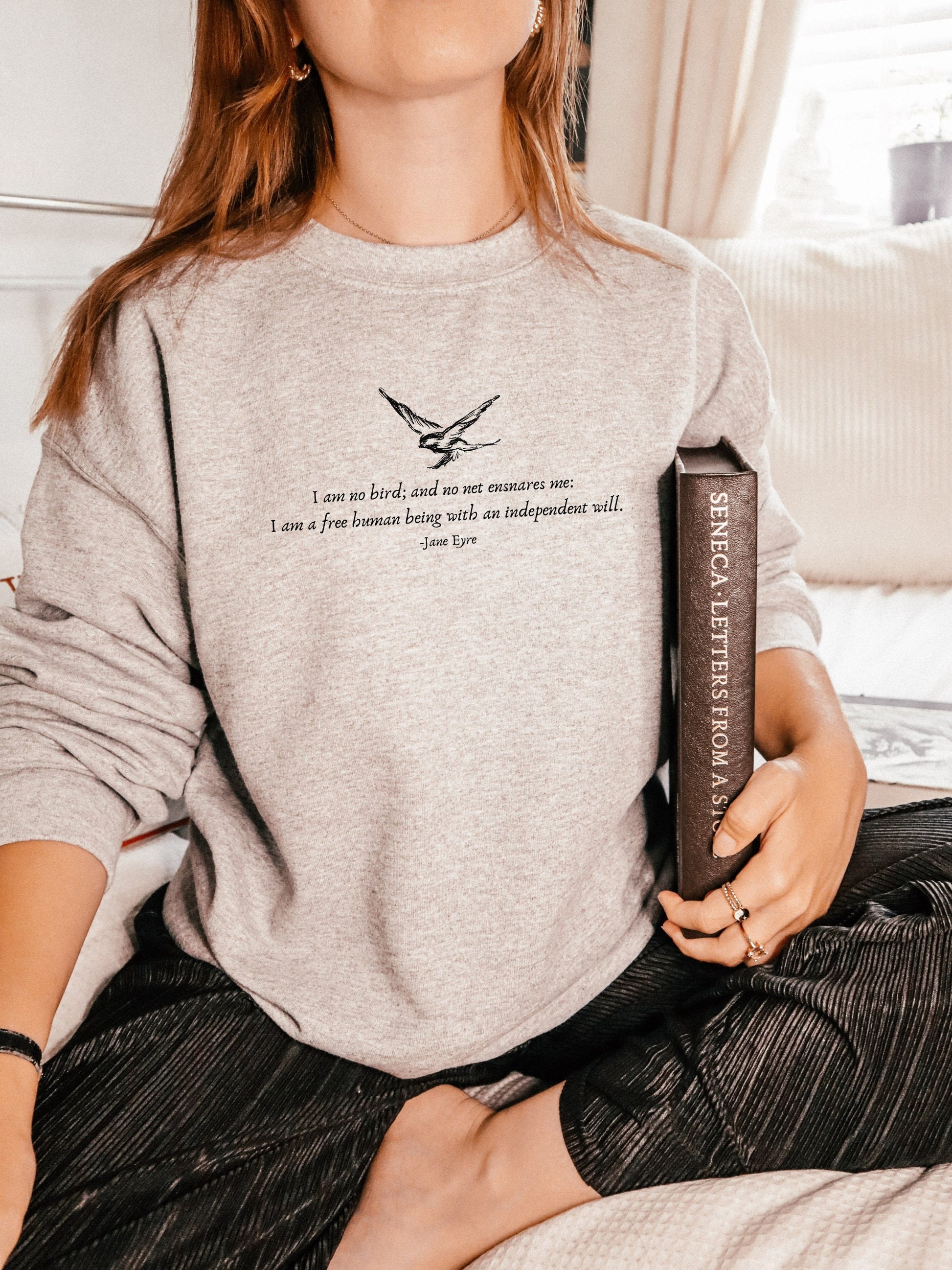 Jane Eyre I am no bird Dark Academia Literature Bookish Sweatshirt * book lover merch English teacher librarian gift Charlotte Bronte quote