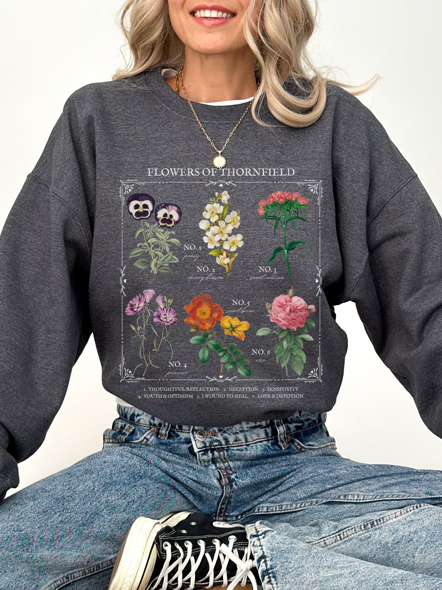 Jane Eyre Flower Chart Herbology Floral Crewneck Sweatshirt * Bookish Bookworm Gift * Charlotte bronte Poet Literature Shirt * Dark Academia