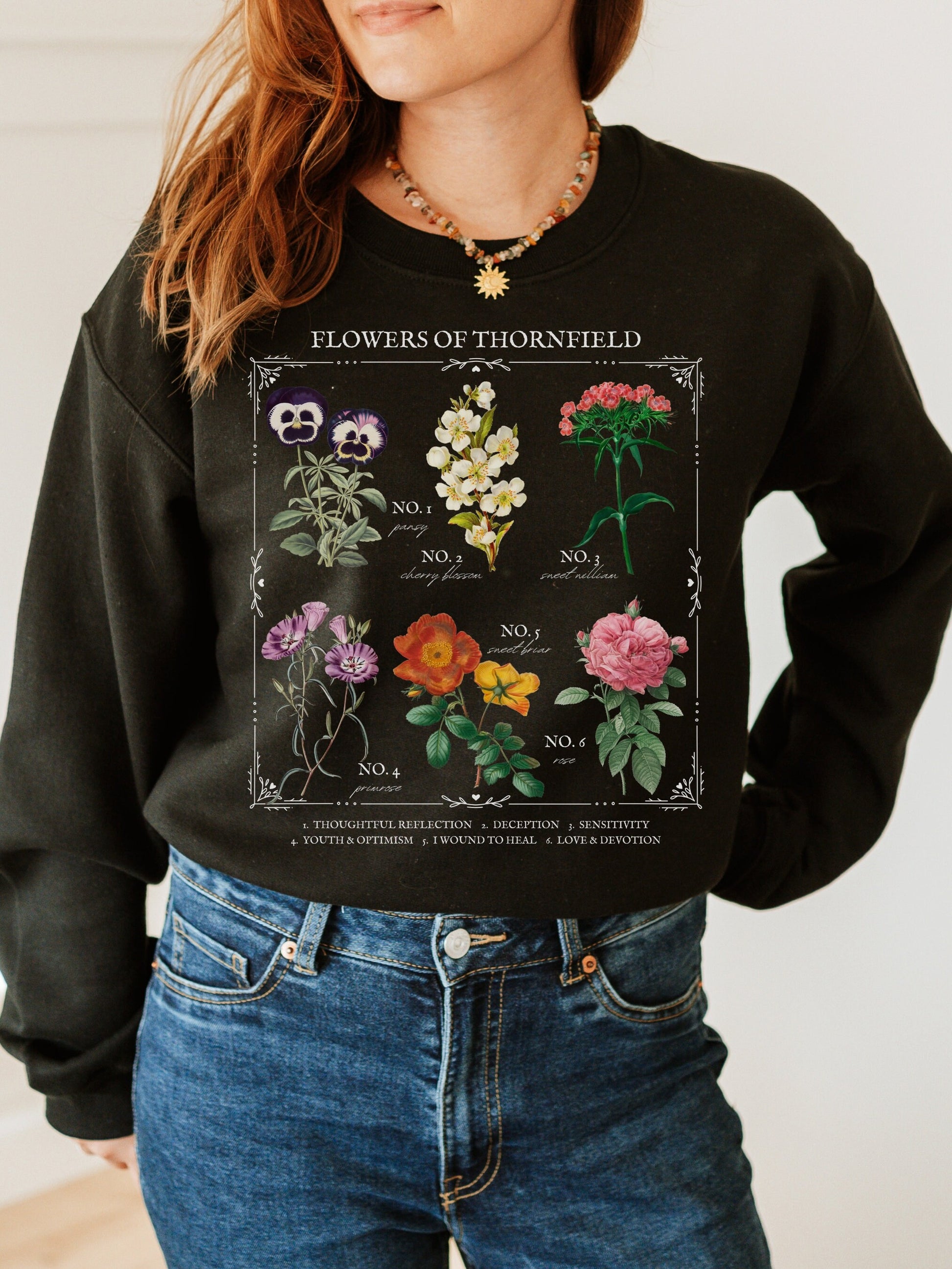 Jane Eyre Flower Chart Herbology Floral Crewneck Sweatshirt * Bookish Bookworm Gift * Charlotte bronte Poet Literature Shirt * Dark Academia