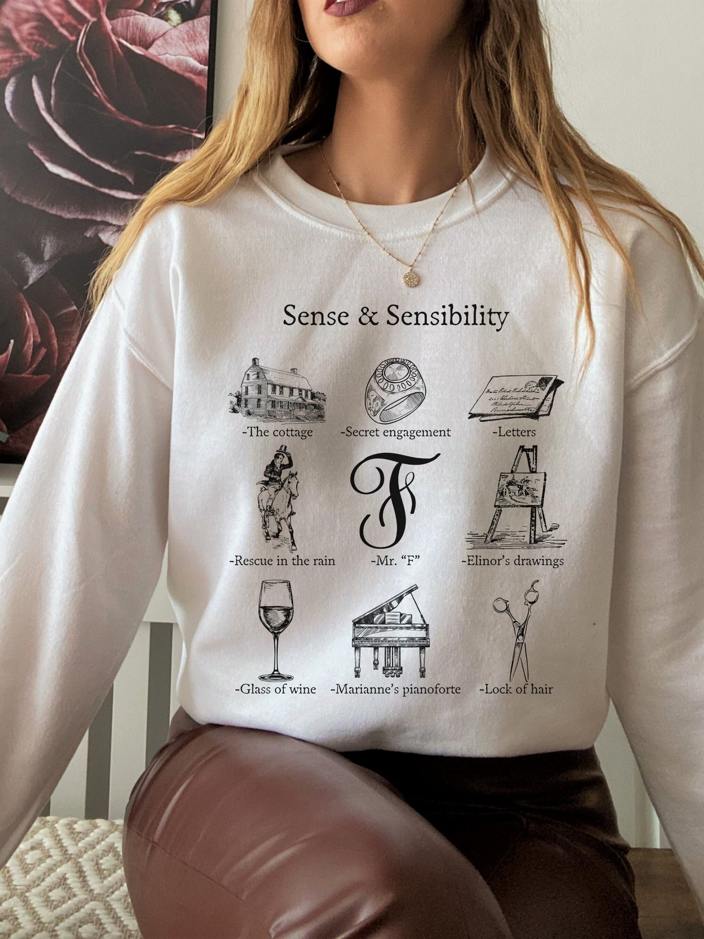 Sense & Sensibility Icon Chart Crewneck Sweatshirt Cottagecore Jane Austen Book Fandom Merch Bookish Reader Gift Book Lover Pride Prejudice