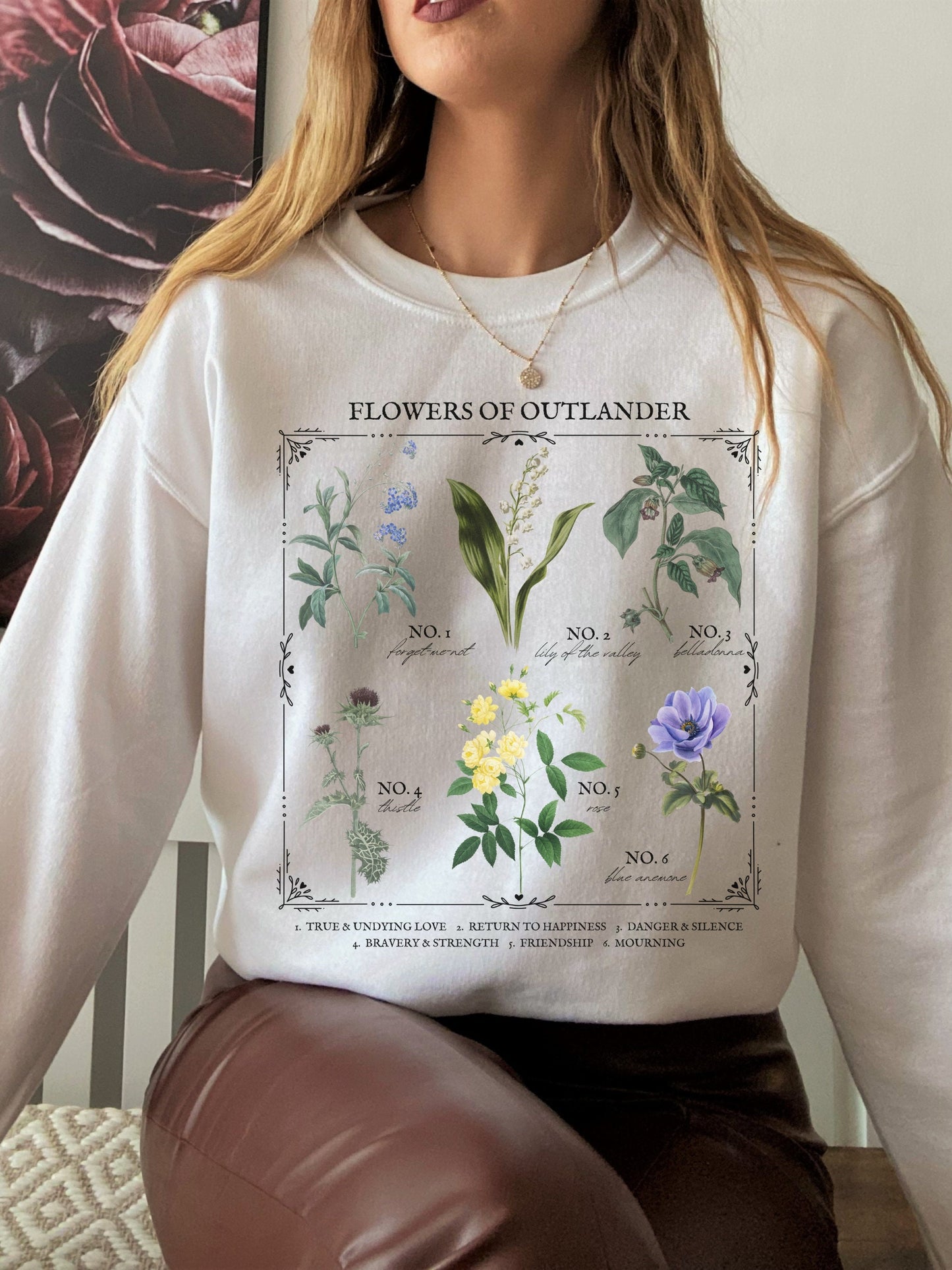 Bookish Flower Chart crewneck * Outlander Claire Jamie Fraser Sassenach Language of Flowers Herbology Floral sweatshirt Gift Dark Academia