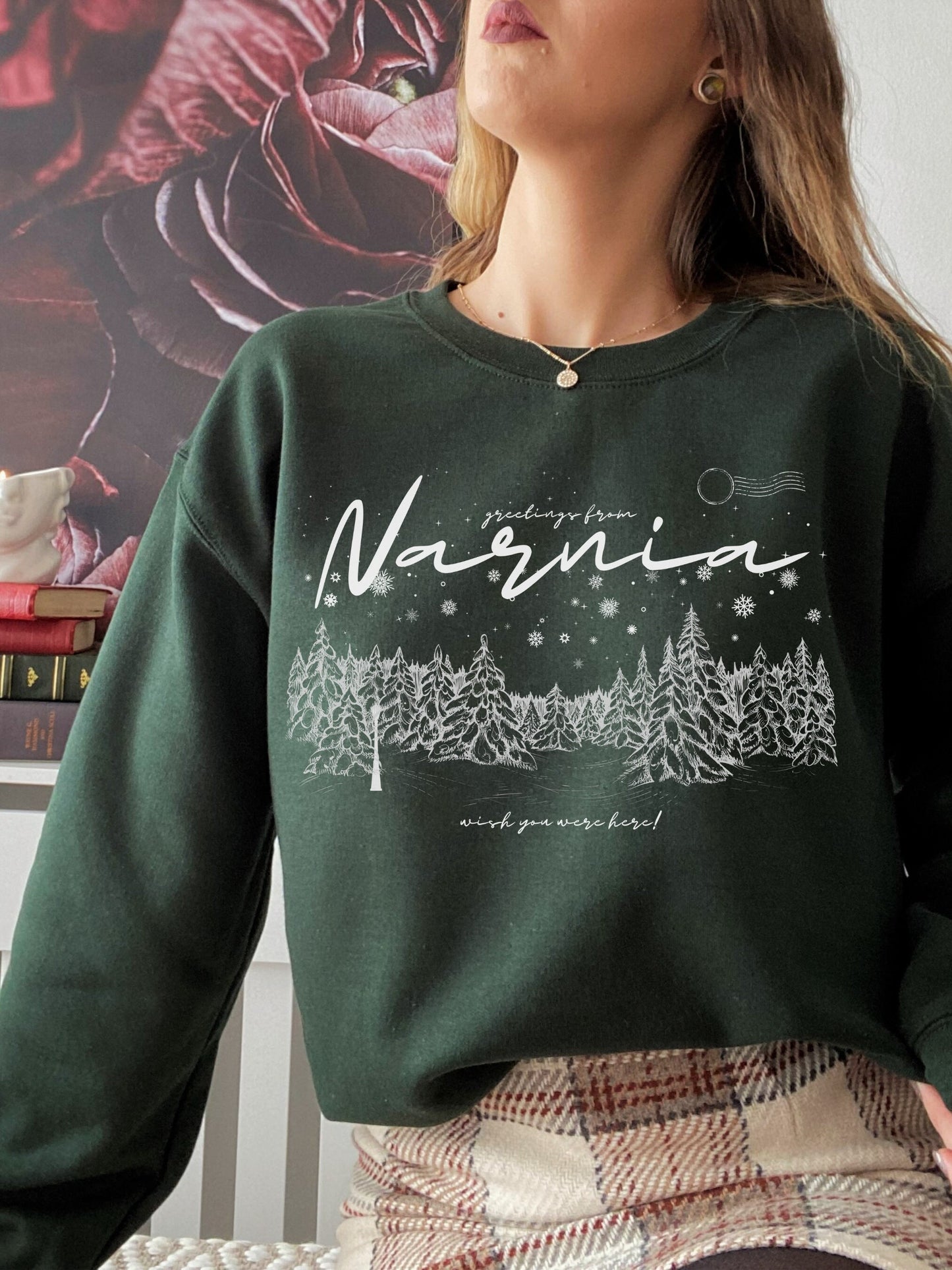 Greetings from Narnia wish you were here postcard retro sweatshirt * Bookish Book Lover Merch Gift for Readers * aslan courage dear heart