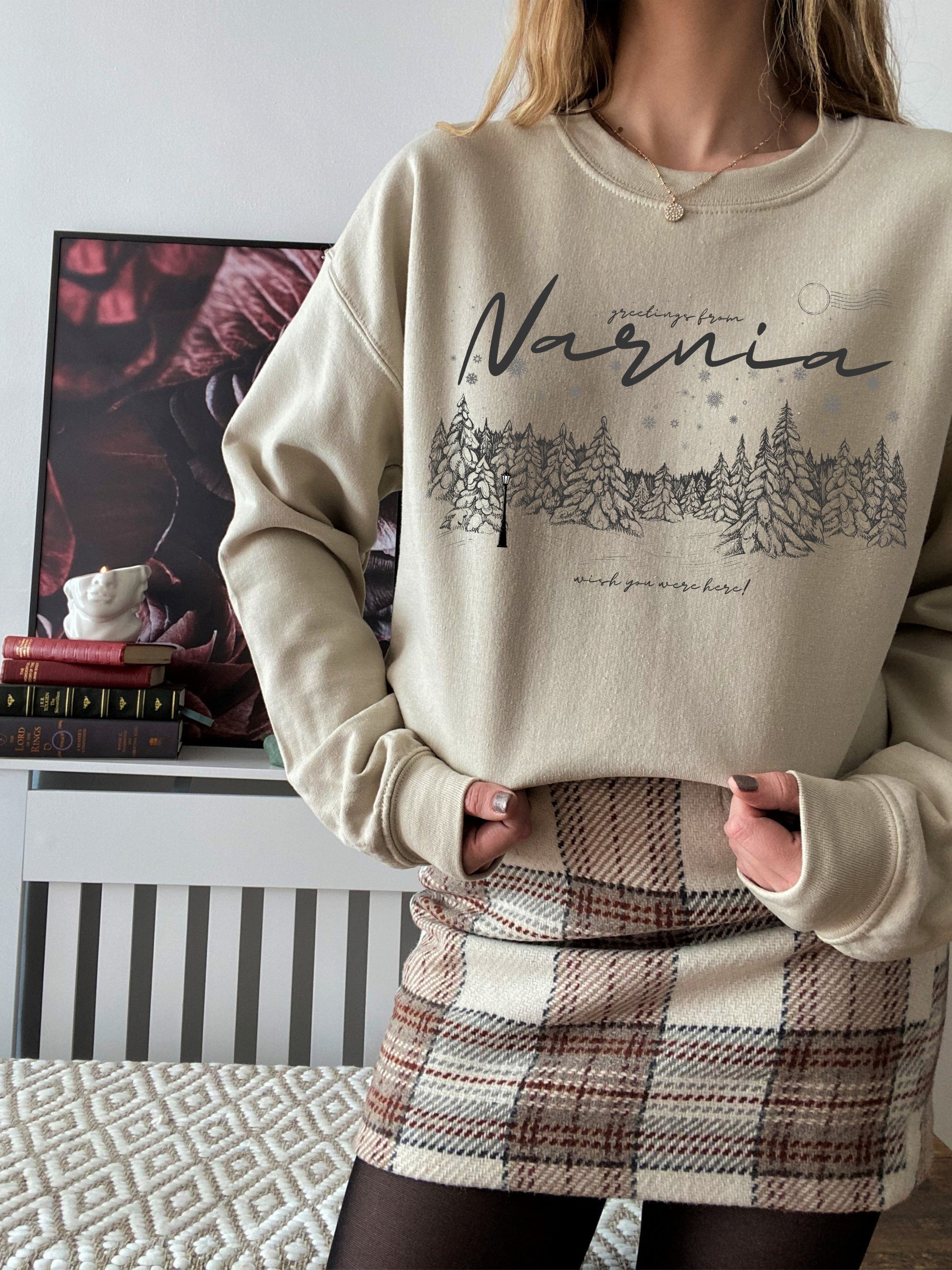 Greetings from Narnia wish you were here postcard retro sweatshirt * Bookish Book Lover Merch Gift for Readers * aslan courage dear heart