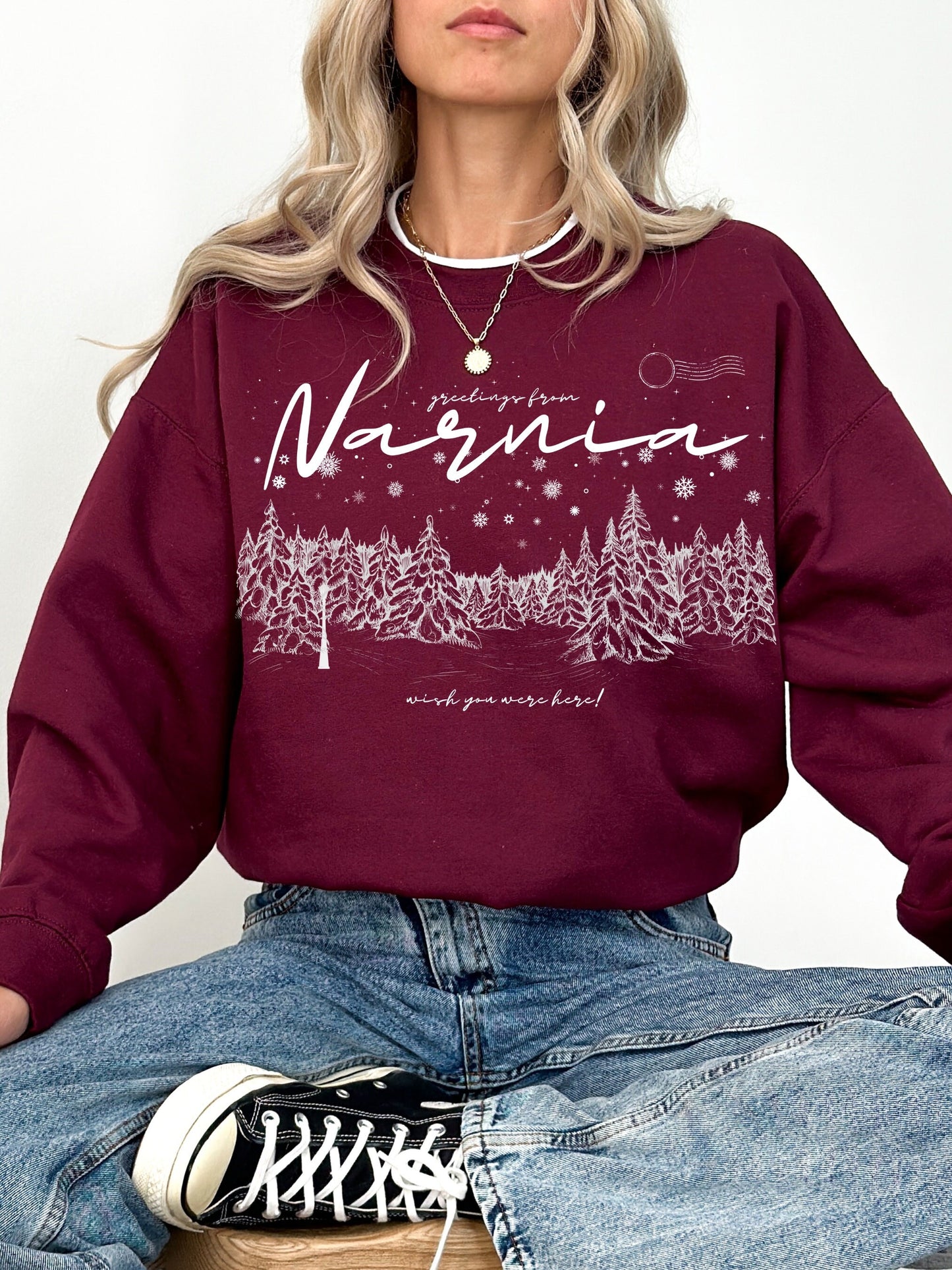 Greetings from Narnia wish you were here postcard retro sweatshirt * Bookish Book Lover Merch Gift for Readers * aslan courage dear heart