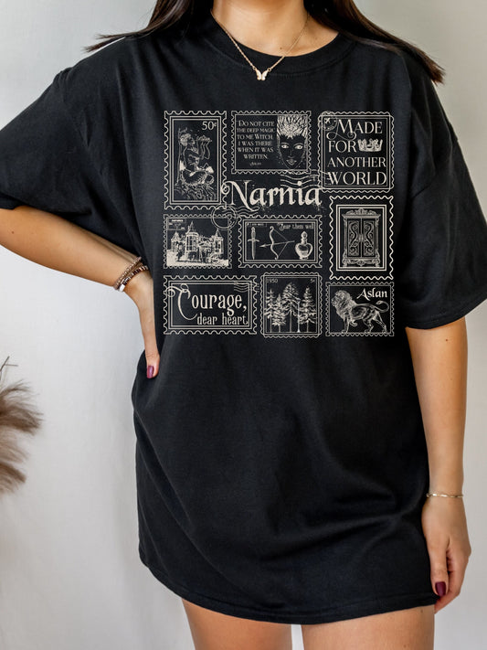 Narnia Stamp Collection Tee Shirt Tshirt * Lion Witch Wardrobe CS Lewis * Greetings from Narnia Postcard Book Fandom Merch Bookish Gift