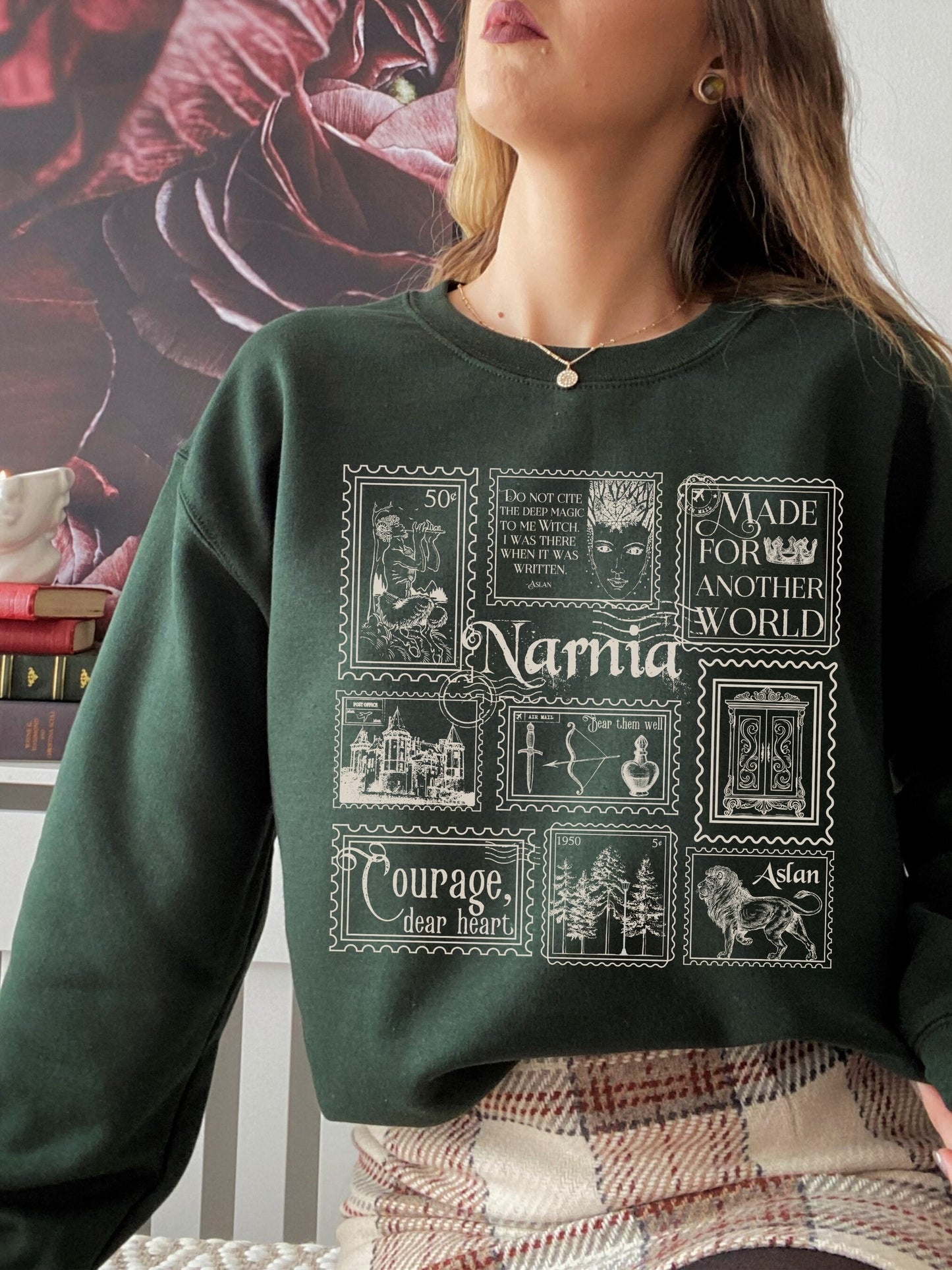 Narnia Stamp Collection Crewneck Sweatshirt * Lion Witch Wardrobe CS Lewis * Greetings from Narnia Postcard Book Fandom Merch Bookish Gift