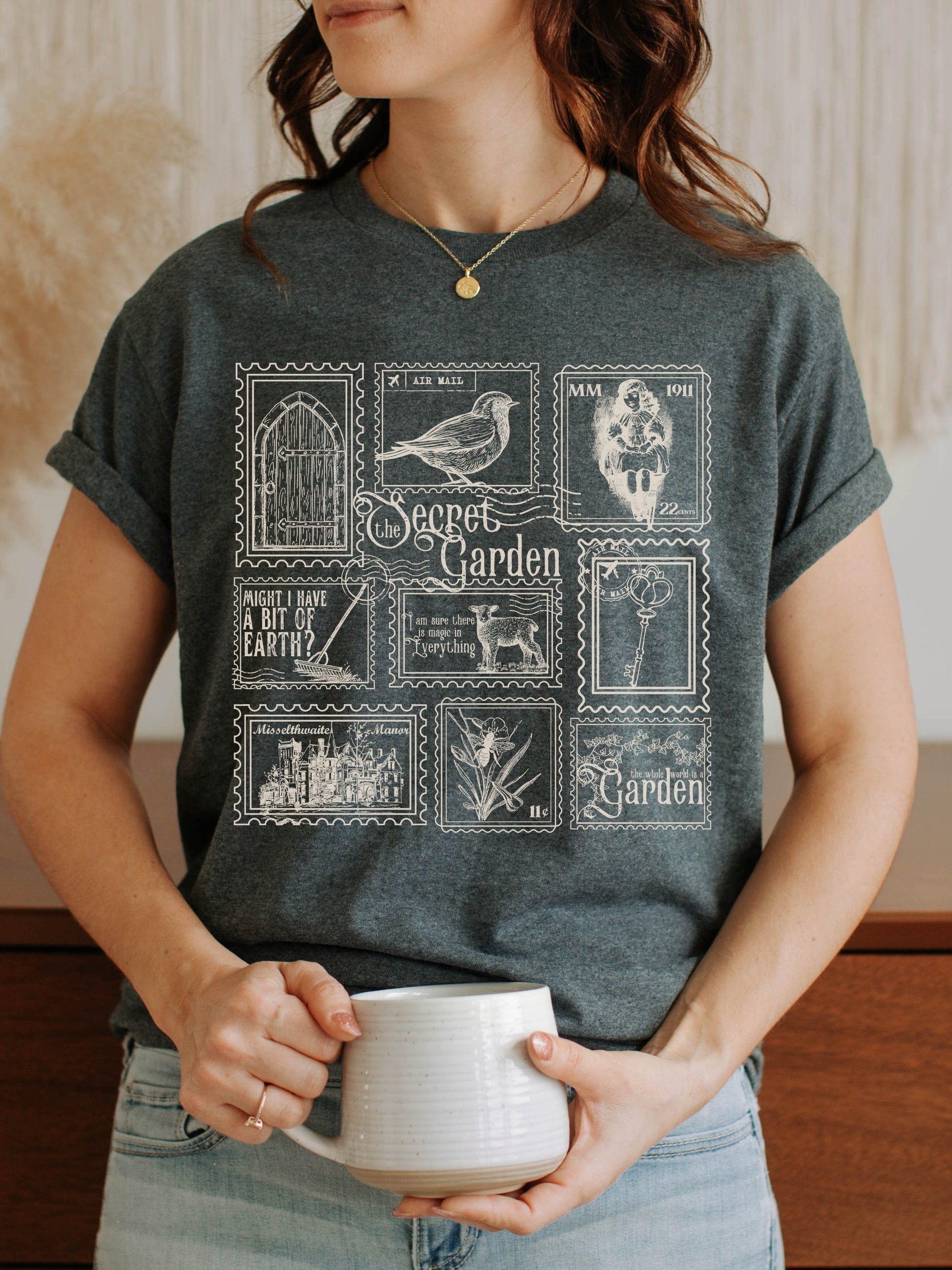 The Secret Garden Literary Stamp Collection Tee Tshirt Cottagecore Goblincore Greetings Misselthwaite Postcard Fandom Merch Bookish Gift