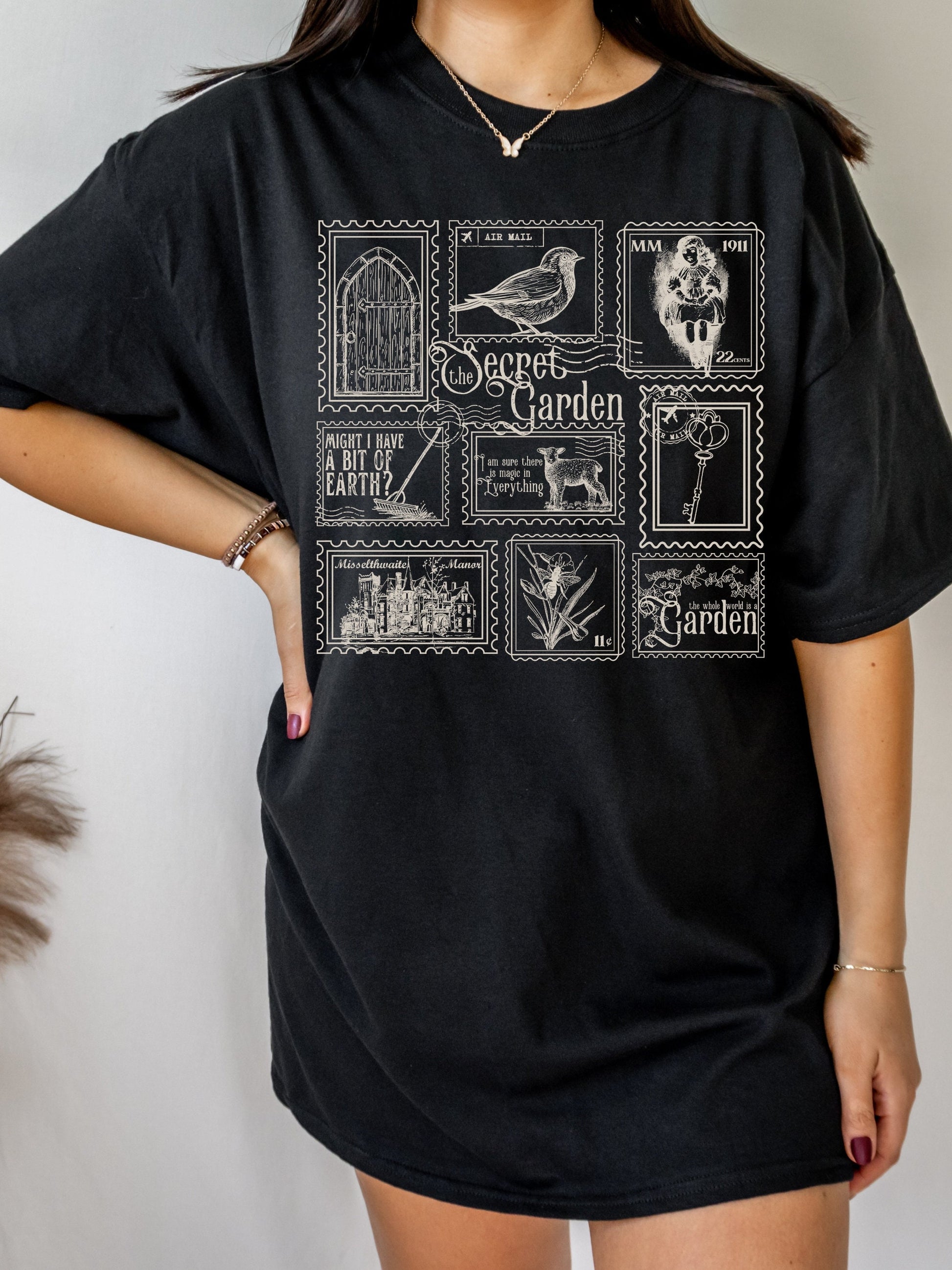 The Secret Garden Literary Stamp Collection Tee Tshirt Cottagecore Goblincore Greetings Misselthwaite Postcard Fandom Merch Bookish Gift