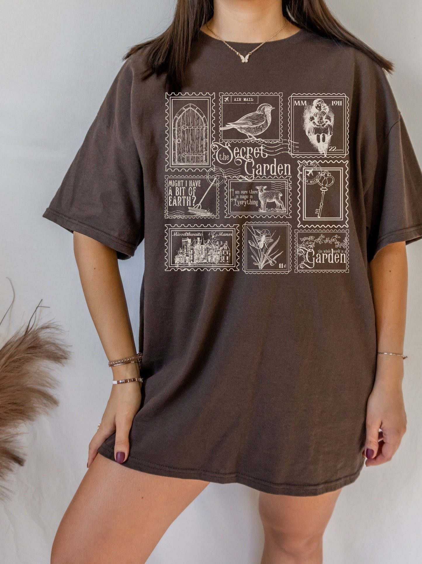 The Secret Garden Literary Stamp Collection Tee Tshirt Cottagecore Goblincore Greetings Misselthwaite Postcard Fandom Merch Bookish Gift