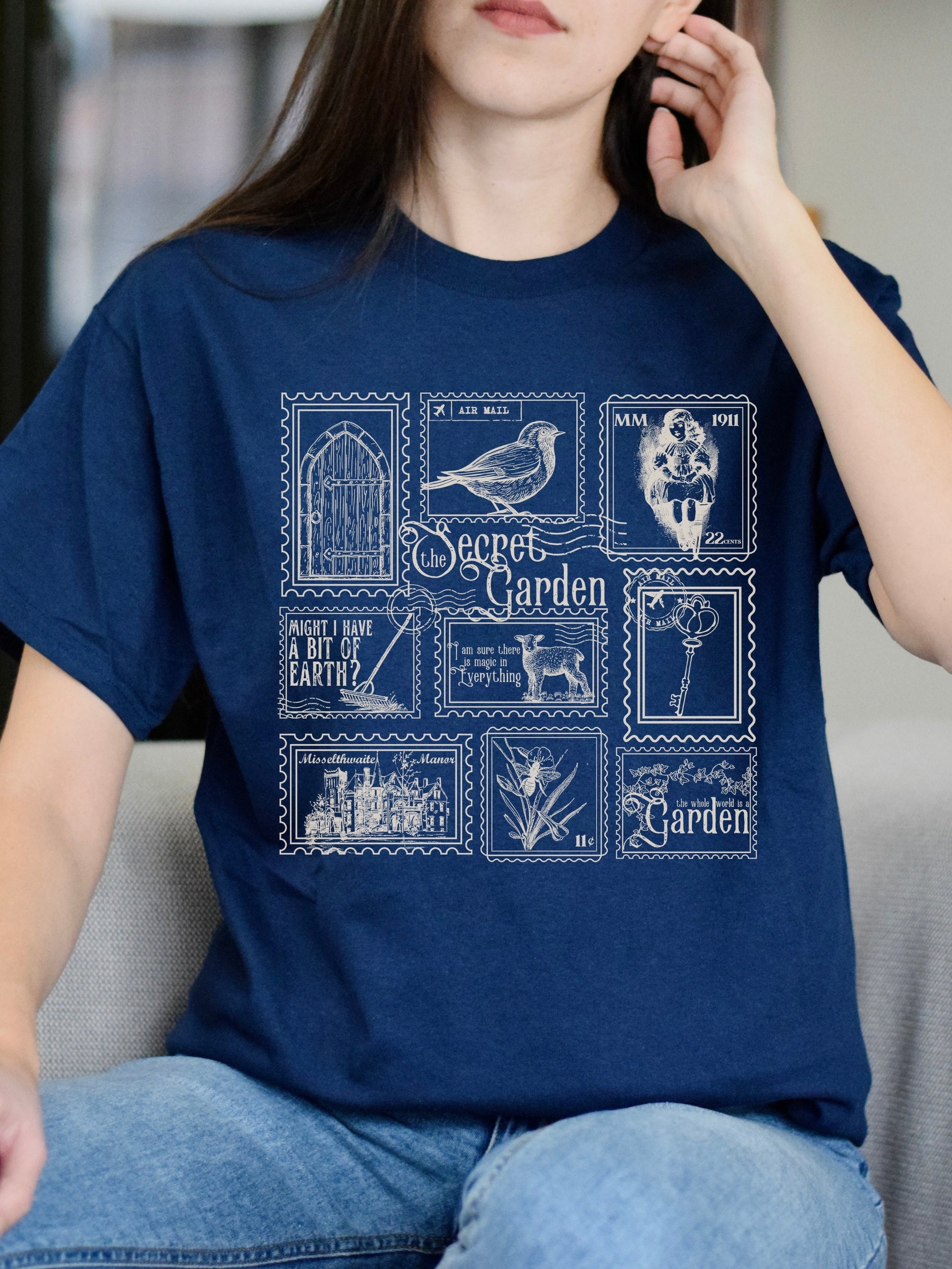 The Secret Garden Literary Stamp Collection Tee Tshirt Cottagecore Goblincore Greetings Misselthwaite Postcard Fandom Merch Bookish Gift