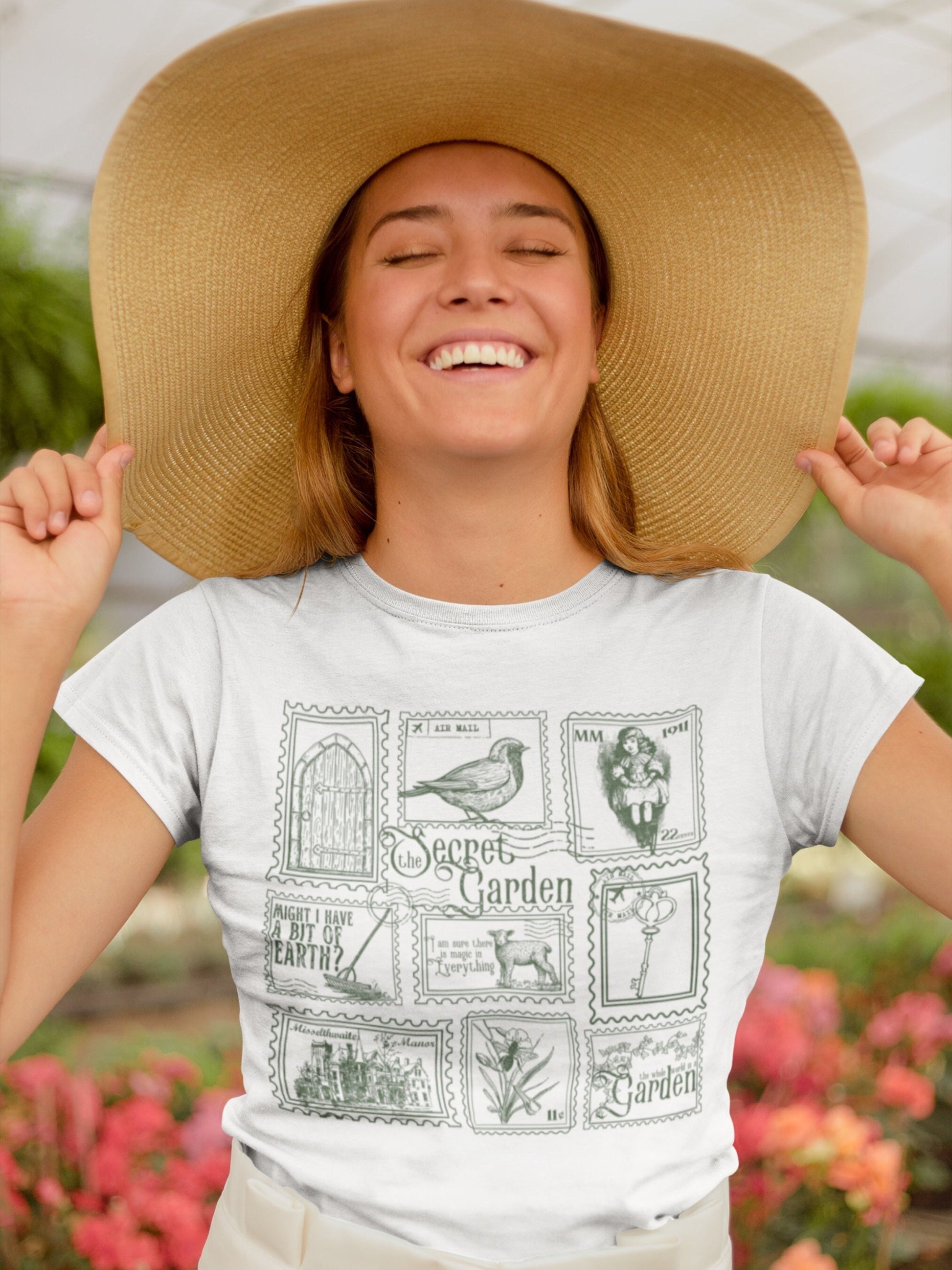 The Secret Garden Literary Stamp Collection Tee Tshirt Cottagecore Goblincore Greetings Misselthwaite Postcard Fandom Merch Bookish Gift