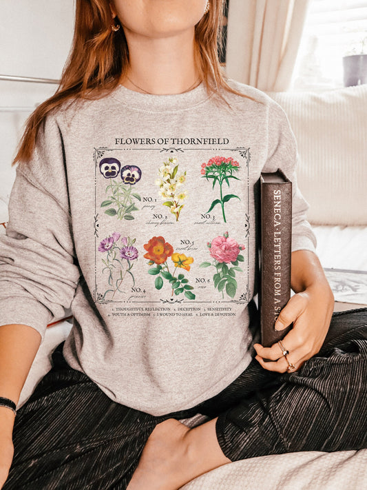 Jane Eyre Flower Chart Herbology Floral Crewneck Sweatshirt * Bookish Bookworm Gift * Charlotte bronte Poet Literature Shirt * Dark Academia