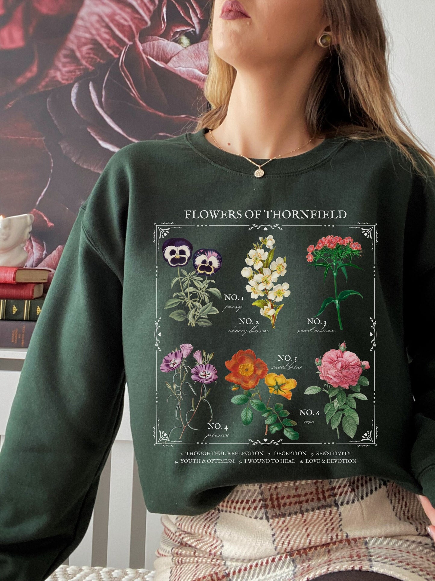 Jane Eyre Flower Chart Herbology Floral Crewneck Sweatshirt * Bookish Bookworm Gift * Charlotte bronte Poet Literature Shirt * Dark Academia