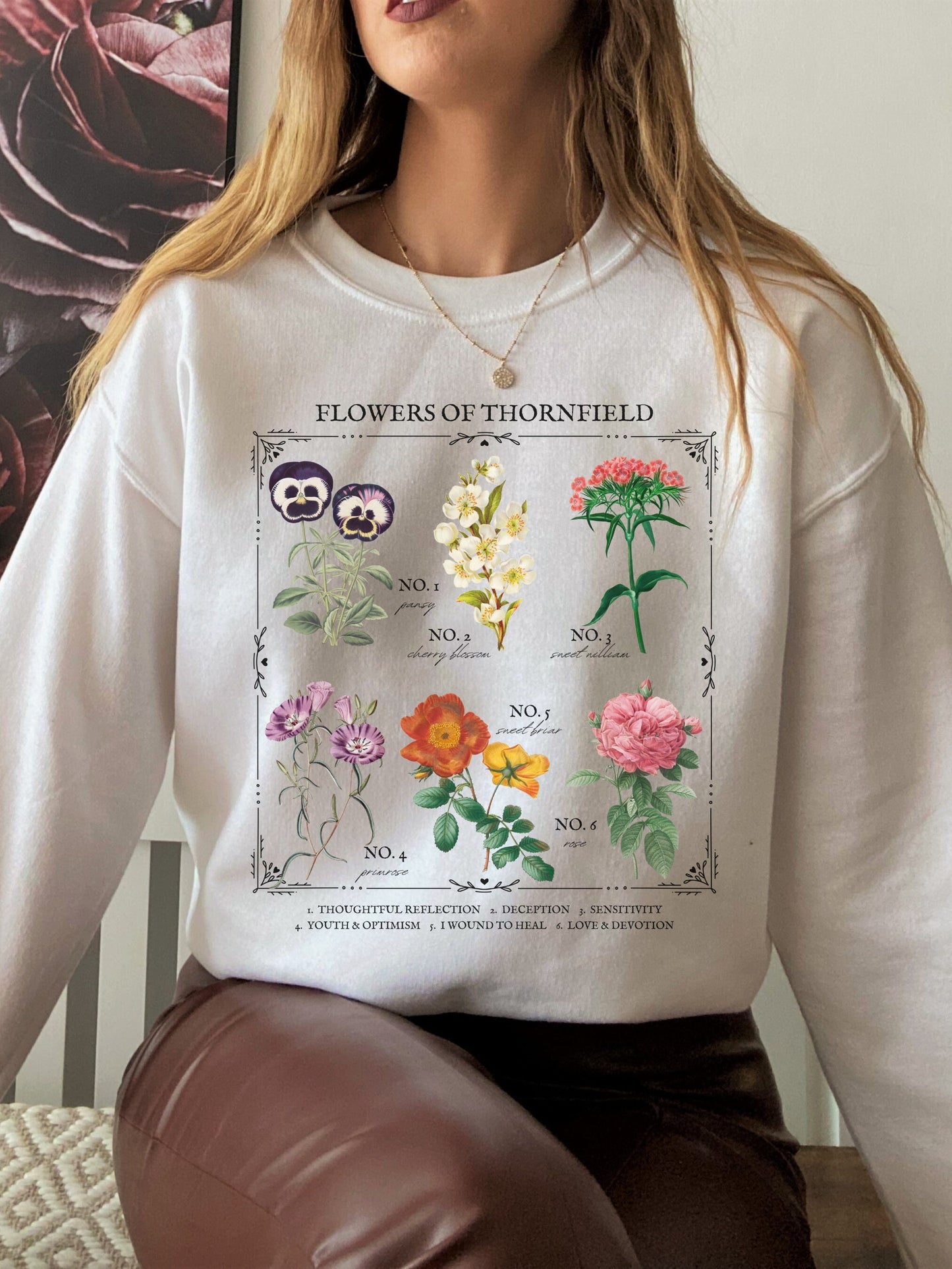 Jane Eyre Flower Chart Herbology Floral Crewneck Sweatshirt * Bookish Bookworm Gift * Charlotte bronte Poet Literature Shirt * Dark Academia