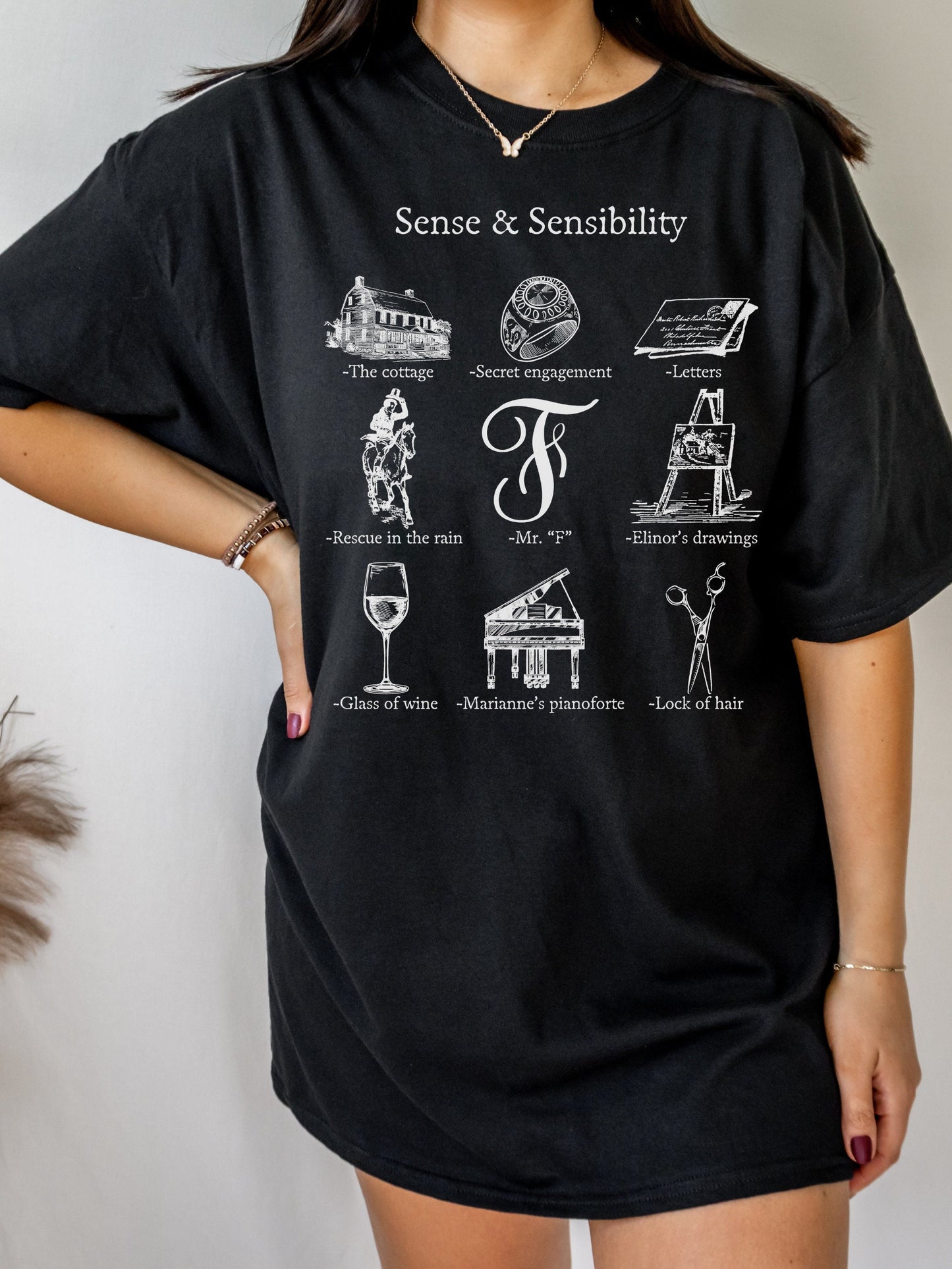 Sense & Sensibility Icon Chart Tee Shirt Tshirt Cottagecore Jane Austen * Book Fandom Merch Bookish Reader Gift Book Lover Pride Prejudice