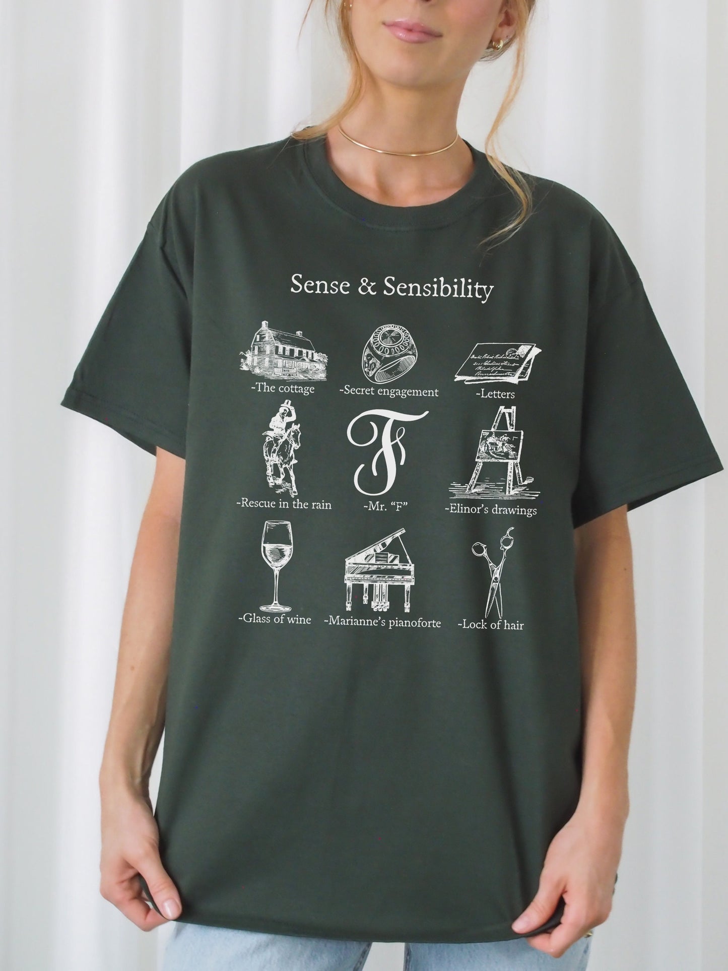 Sense & Sensibility Icon Chart Tee Shirt Tshirt Cottagecore Jane Austen * Book Fandom Merch Bookish Reader Gift Book Lover Pride Prejudice