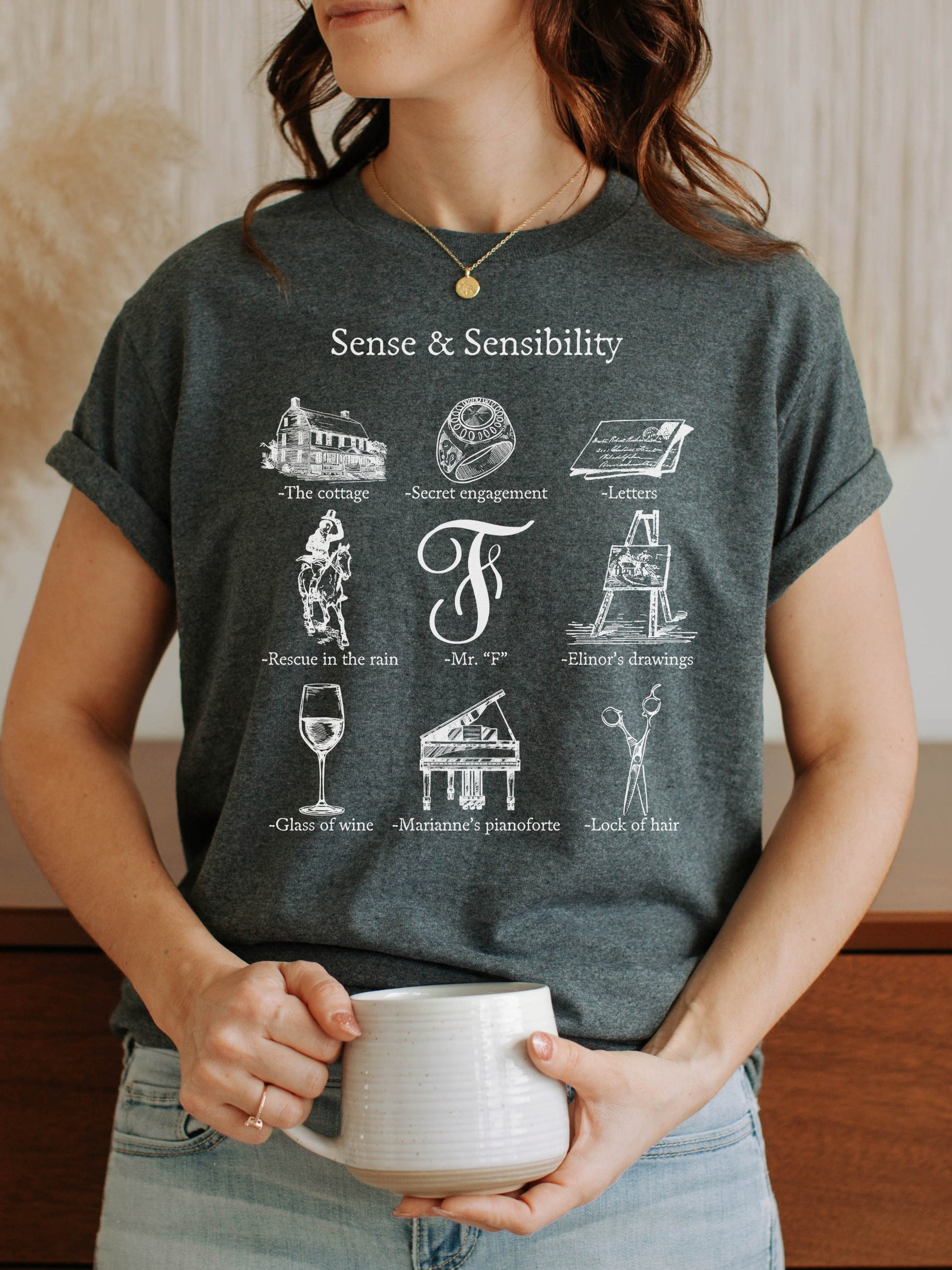 Sense & Sensibility Icon Chart Tee Shirt Tshirt Cottagecore Jane Austen * Book Fandom Merch Bookish Reader Gift Book Lover Pride Prejudice