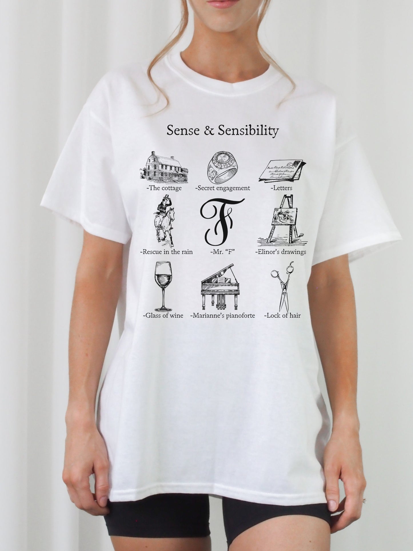 Sense & Sensibility Icon Chart Tee Shirt Tshirt Cottagecore Jane Austen * Book Fandom Merch Bookish Reader Gift Book Lover Pride Prejudice