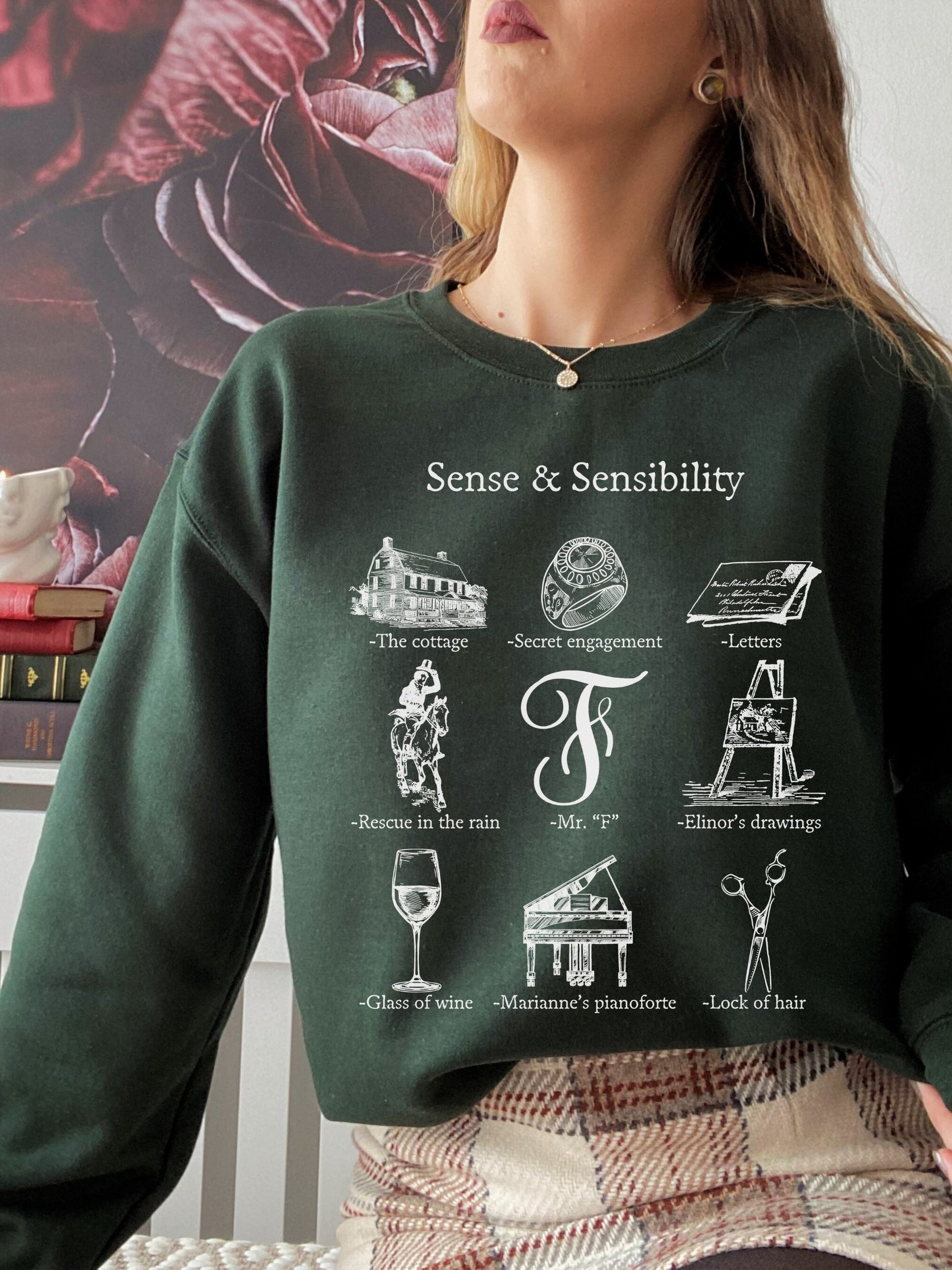 Sense & Sensibility Icon Chart Crewneck Sweatshirt Cottagecore Jane Austen Book Fandom Merch Bookish Reader Gift Book Lover Pride Prejudice