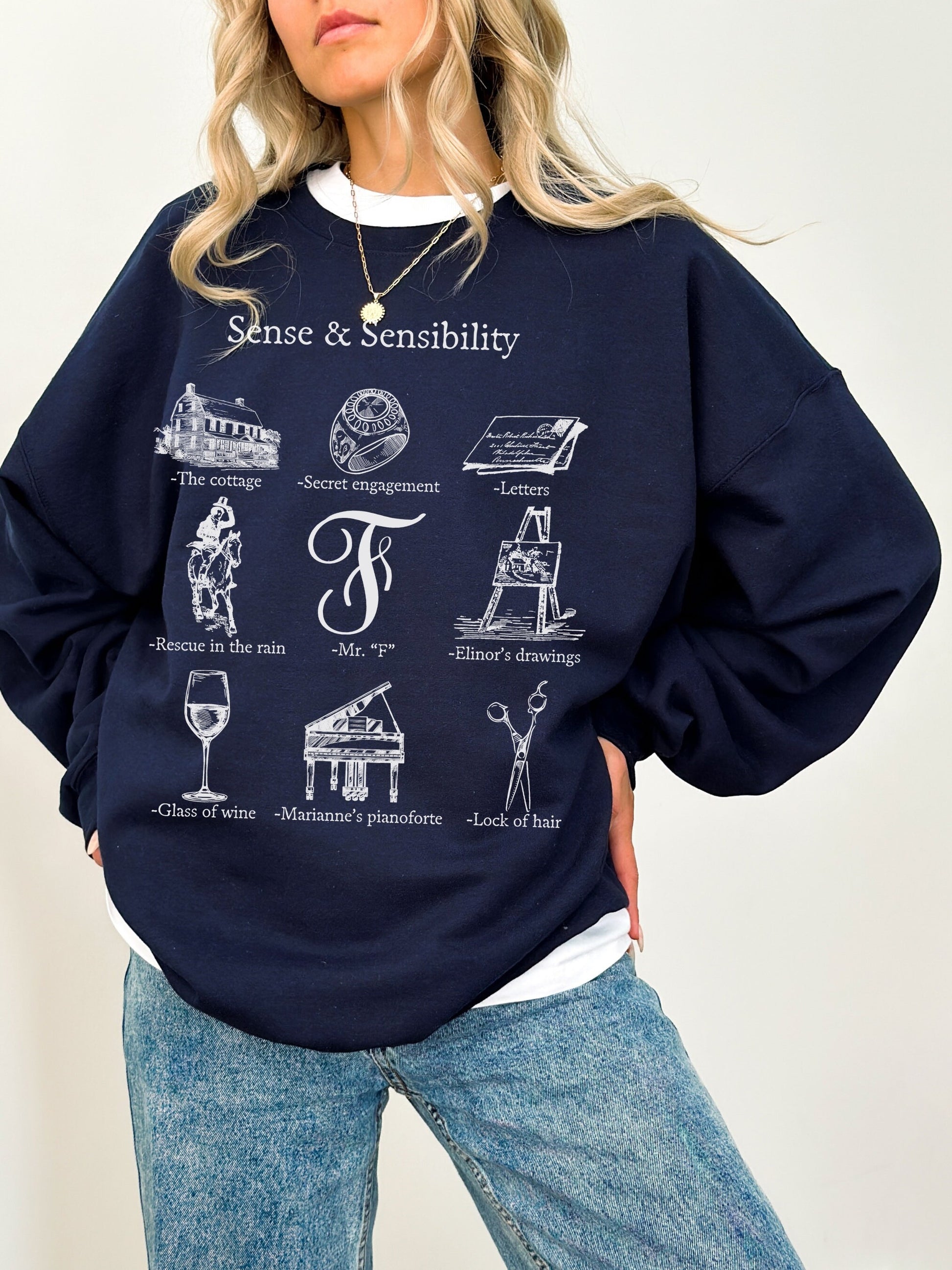 Sense & Sensibility Icon Chart Crewneck Sweatshirt Cottagecore Jane Austen Book Fandom Merch Bookish Reader Gift Book Lover Pride Prejudice