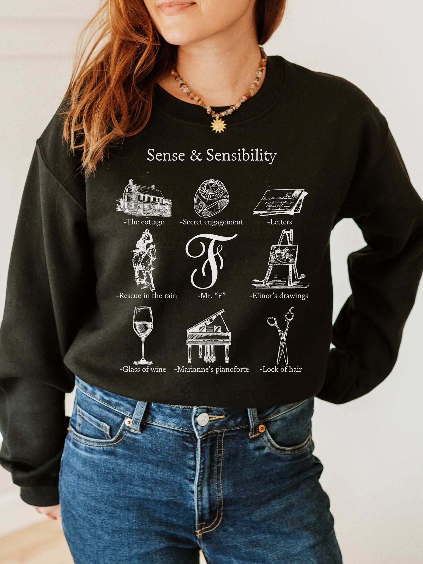 Sense & Sensibility Icon Chart Crewneck Sweatshirt Cottagecore Jane Austen Book Fandom Merch Bookish Reader Gift Book Lover Pride Prejudice