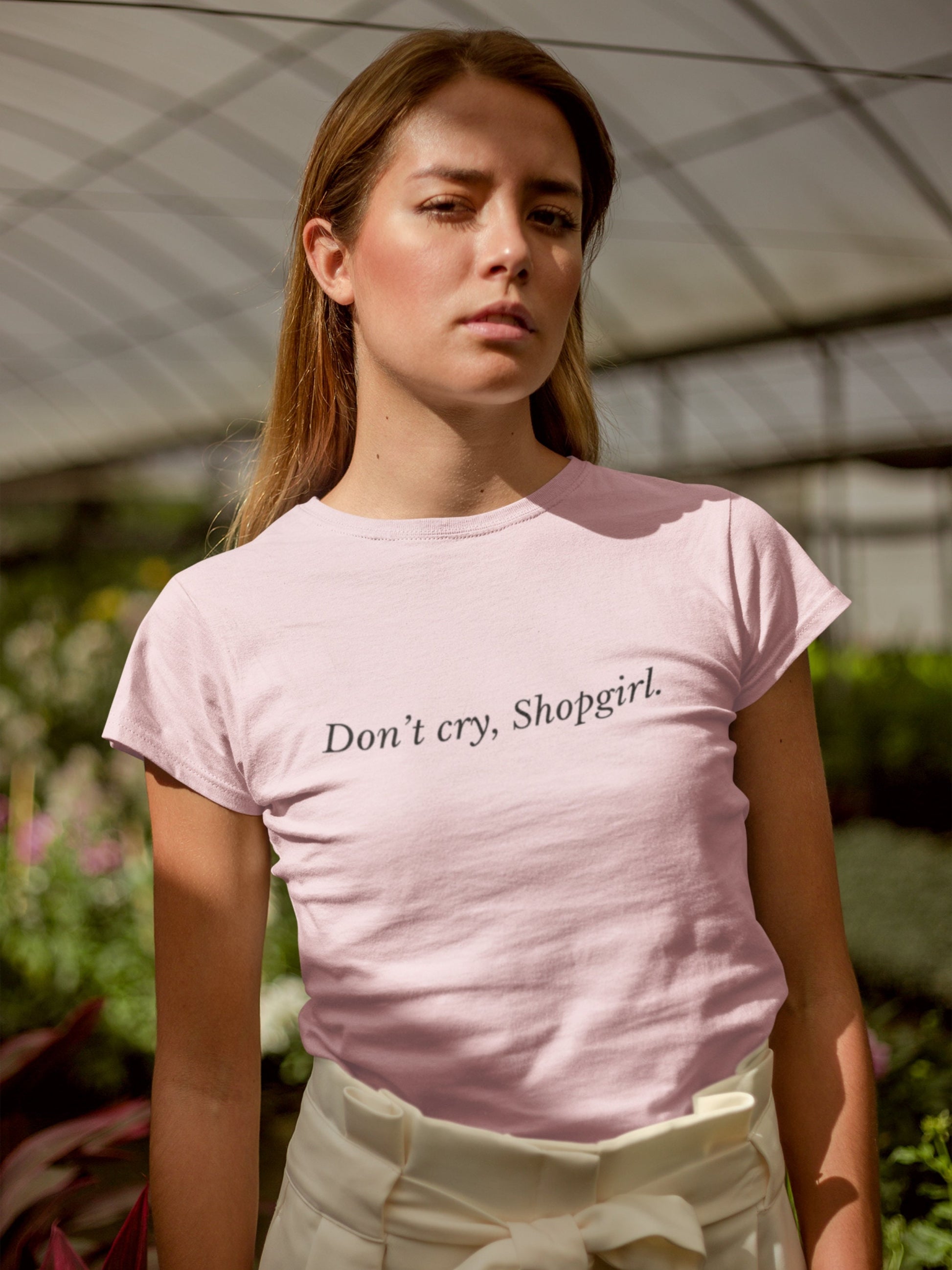 Don't cry Shopgirl * You've got mail 90s coquette aesthetic y2k fitted baby style tee * movie lover nora ephron gift NYC fox books tshirt