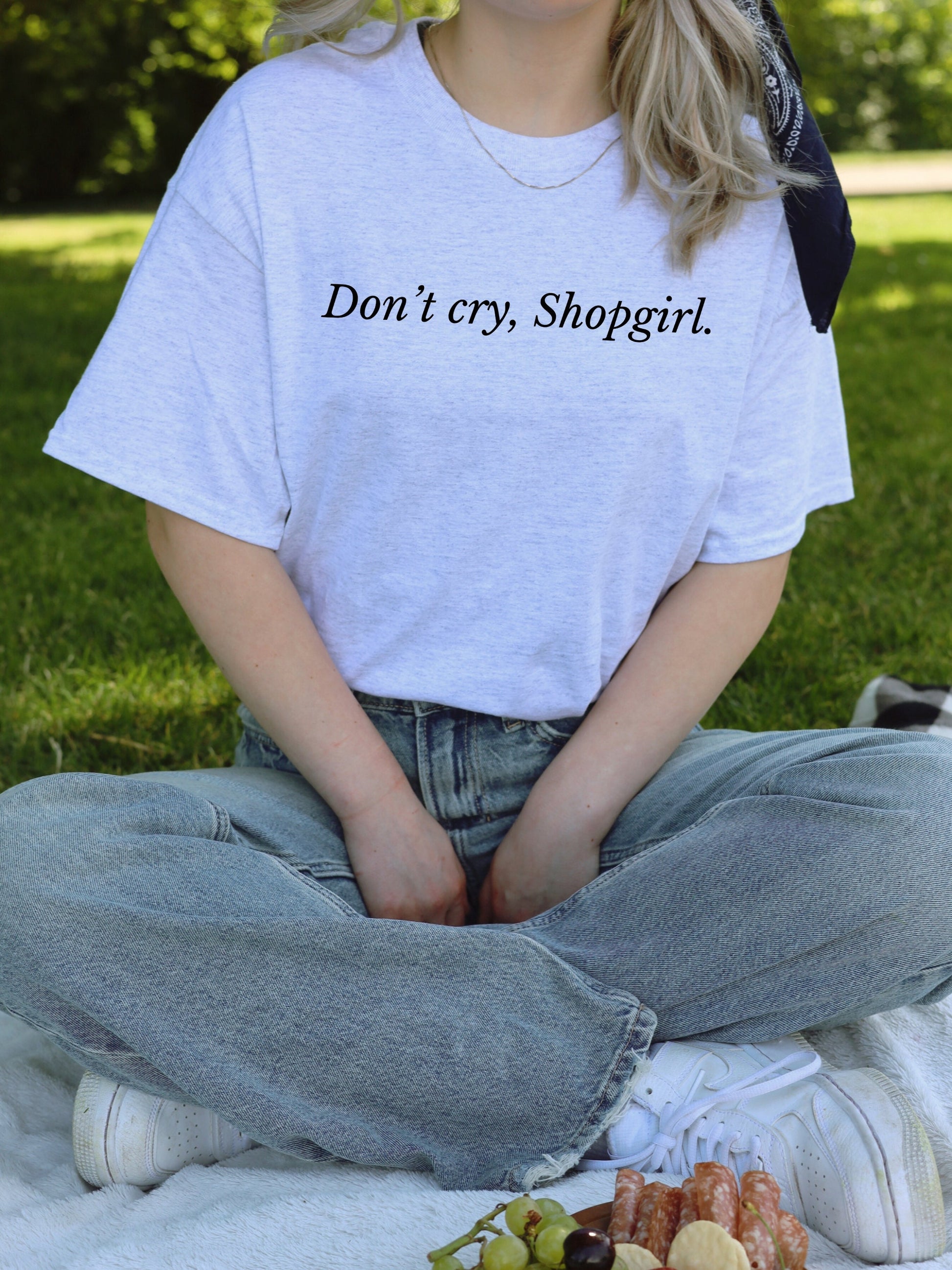 Don't cry Shopgirl * You've got mail 90s coquette aesthetic y2k fitted baby style tee * movie lover nora ephron gift NYC fox books tshirt