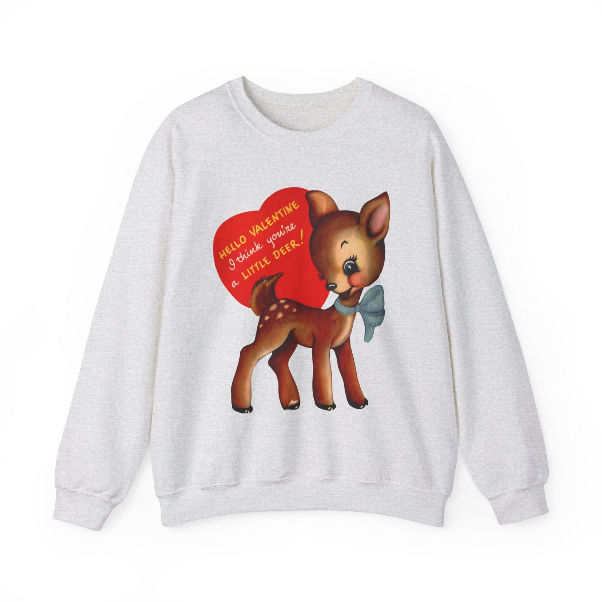 Retro 50s 60s Valentines Day Cute Deer Sweatshirt * Vintage Valentine Heart Crewneck Gift for Her * Mid Century Modern Coquette Aesthetic