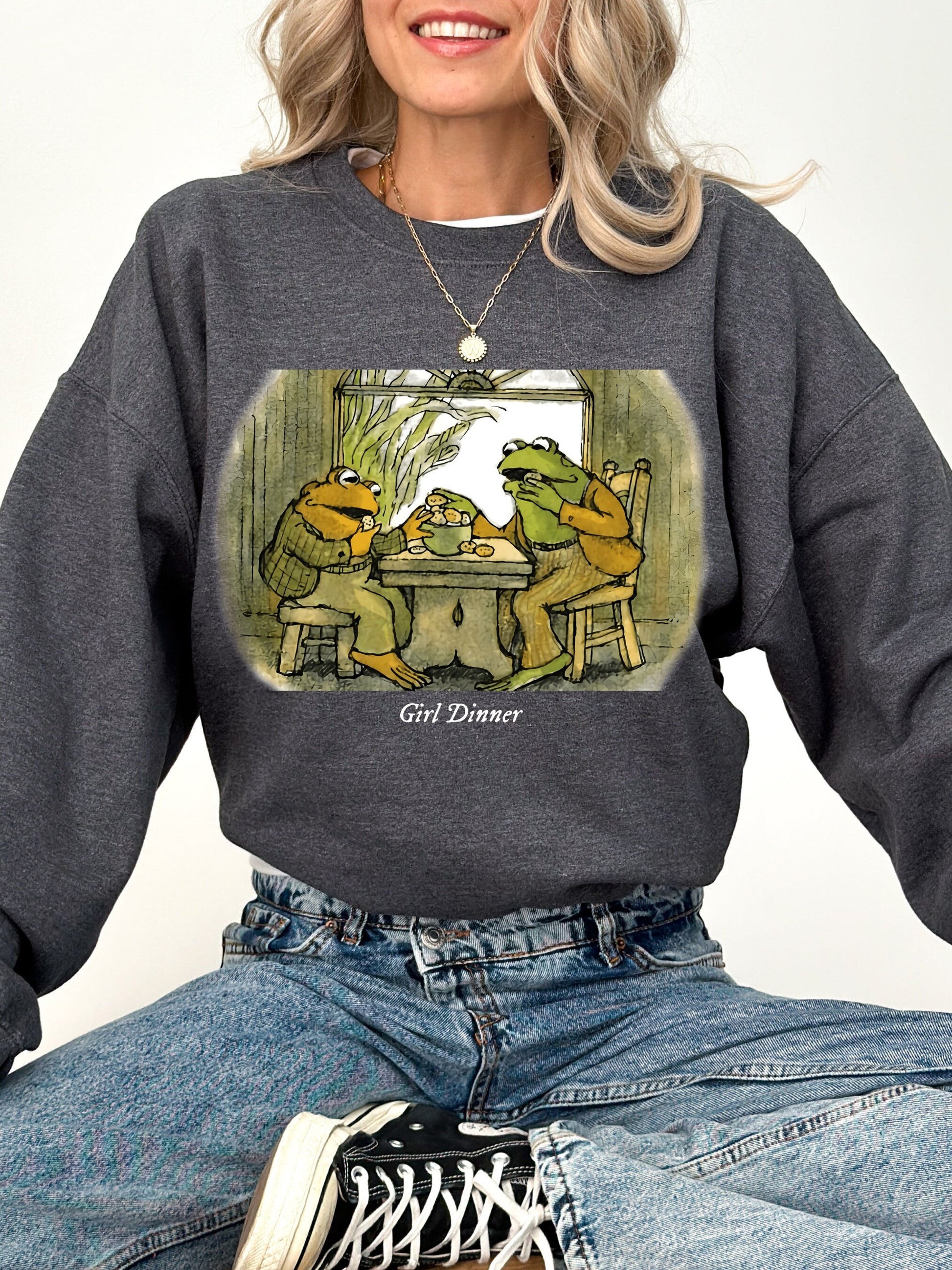 Vintage Frog And Toad Are Friends Girl Dinner Sweatshirt * Classic Book Cover Shirt * The Lovers Sat and did Nothing * We must stop eating