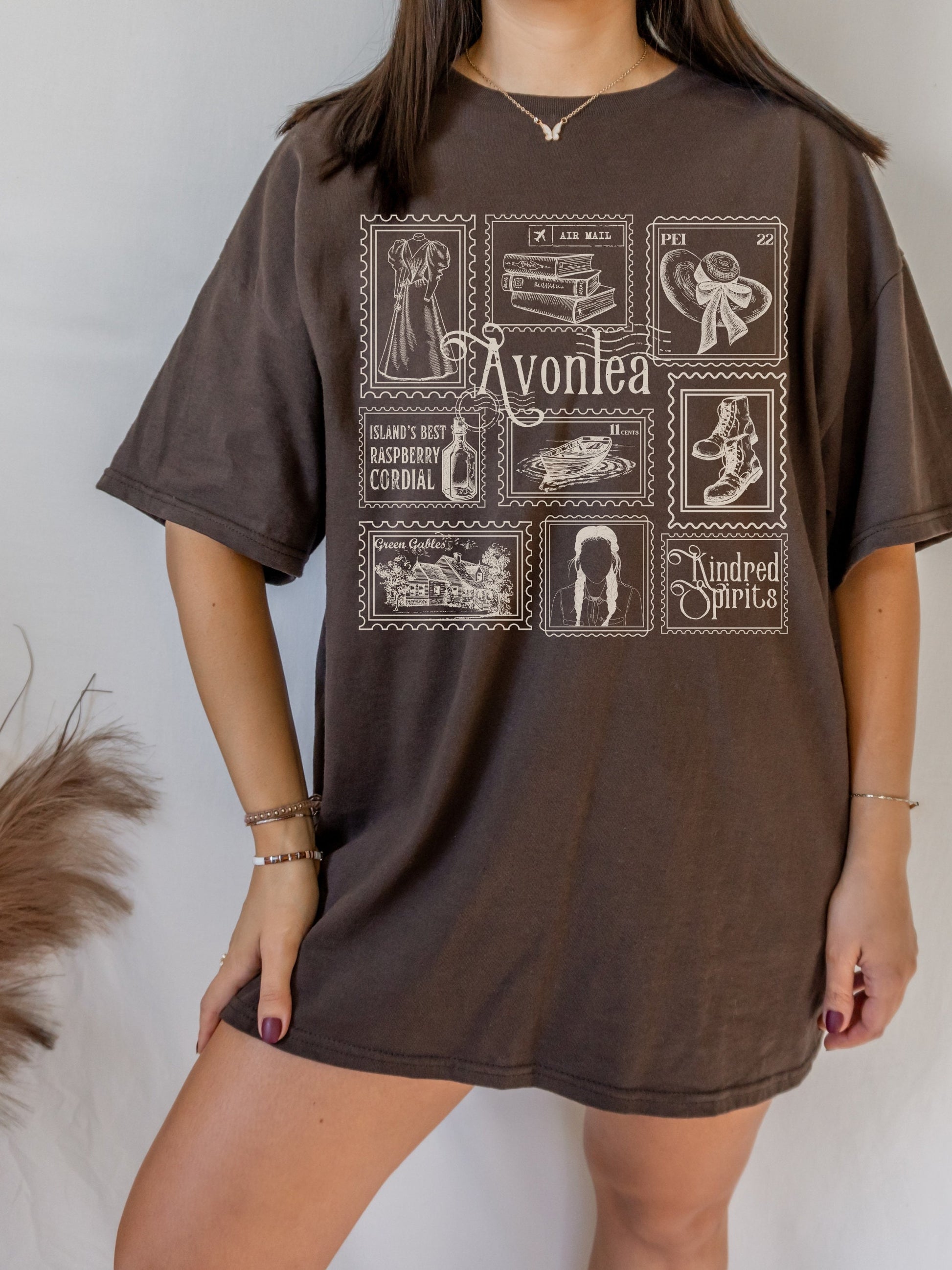 Anne of Green Gables Literary Stamp Collection Tee Tshirt * Cottagecore Anne with an E Greetings from Avonlea Book Fandom Merch Bookish Gift