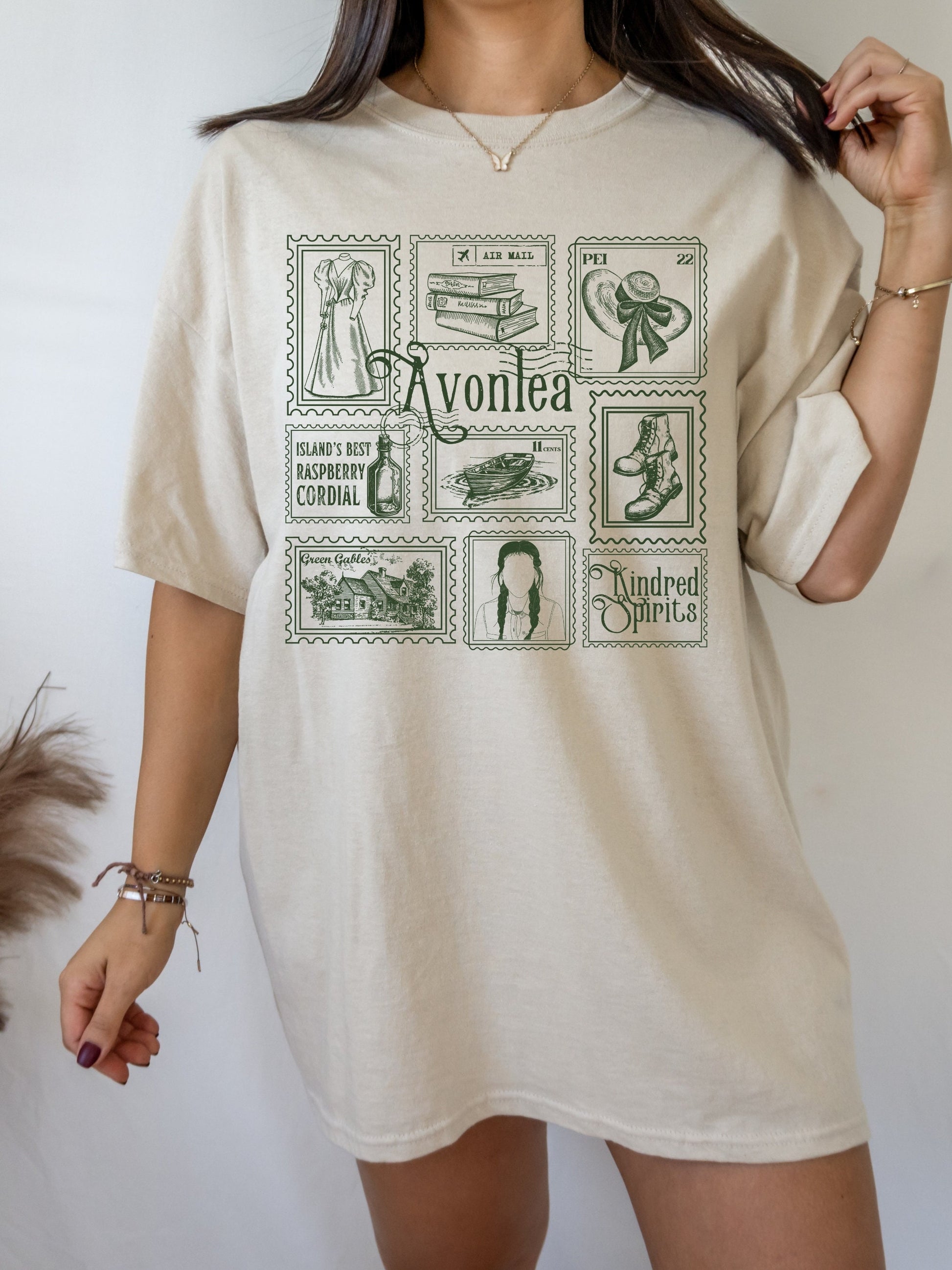 Anne of Green Gables Literary Stamp Collection Tee Tshirt * Cottagecore Anne with an E Greetings from Avonlea Book Fandom Merch Bookish Gift